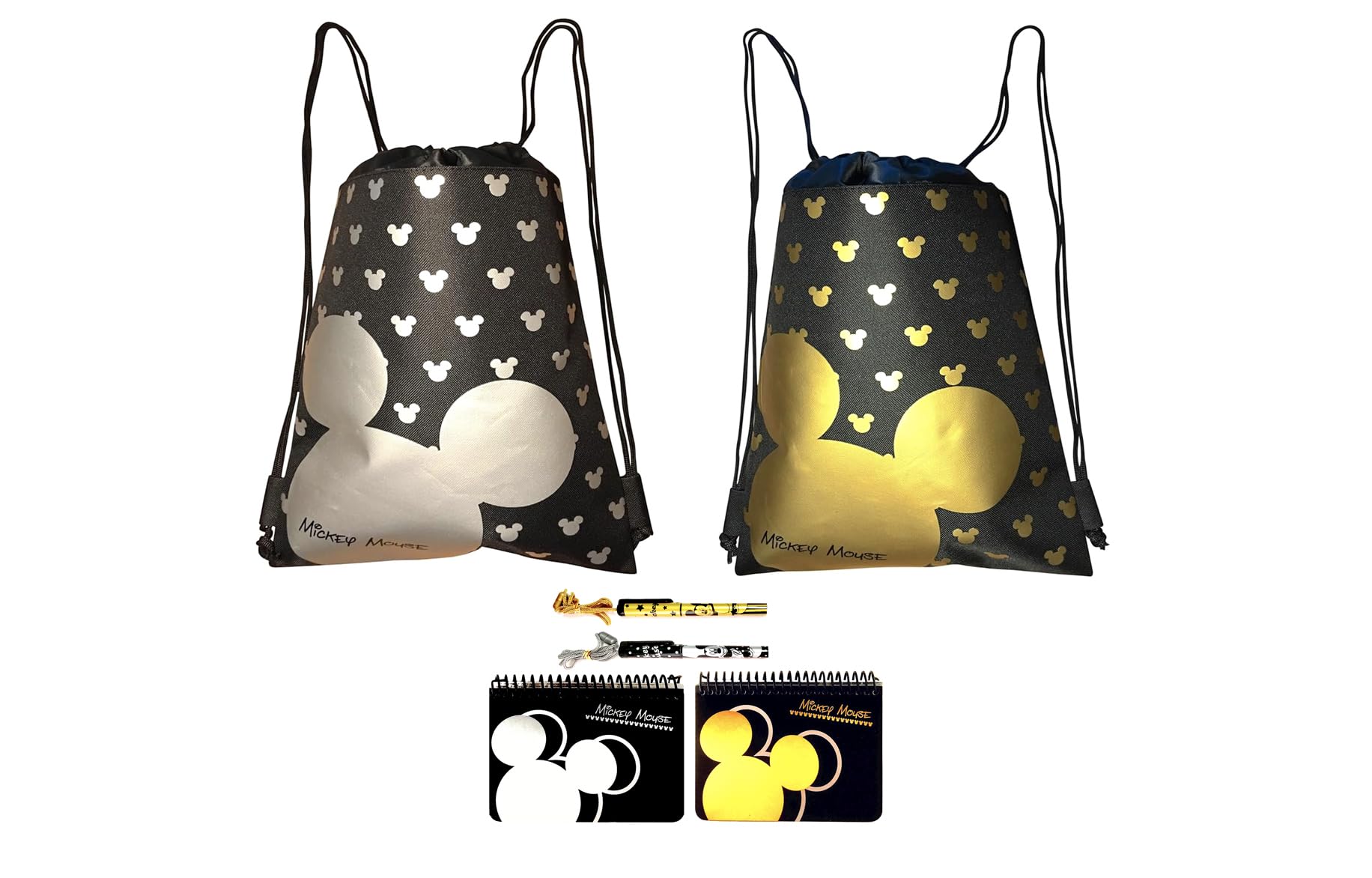 Disney Mickey Mouse Drawstring Backpack Autograph Books & Necklace Pens - Set of 6 (BIG HEAD)