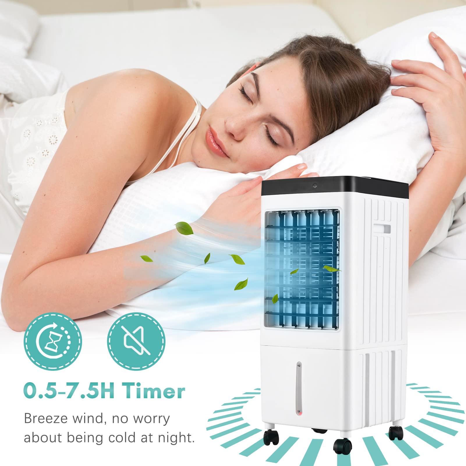 Irfora Refrigerador portátil con temporizador de 7,5 horas con mando a distancia | Depósito de agua de 10 litros de alta eficiencia, 3 niveles de ventilación