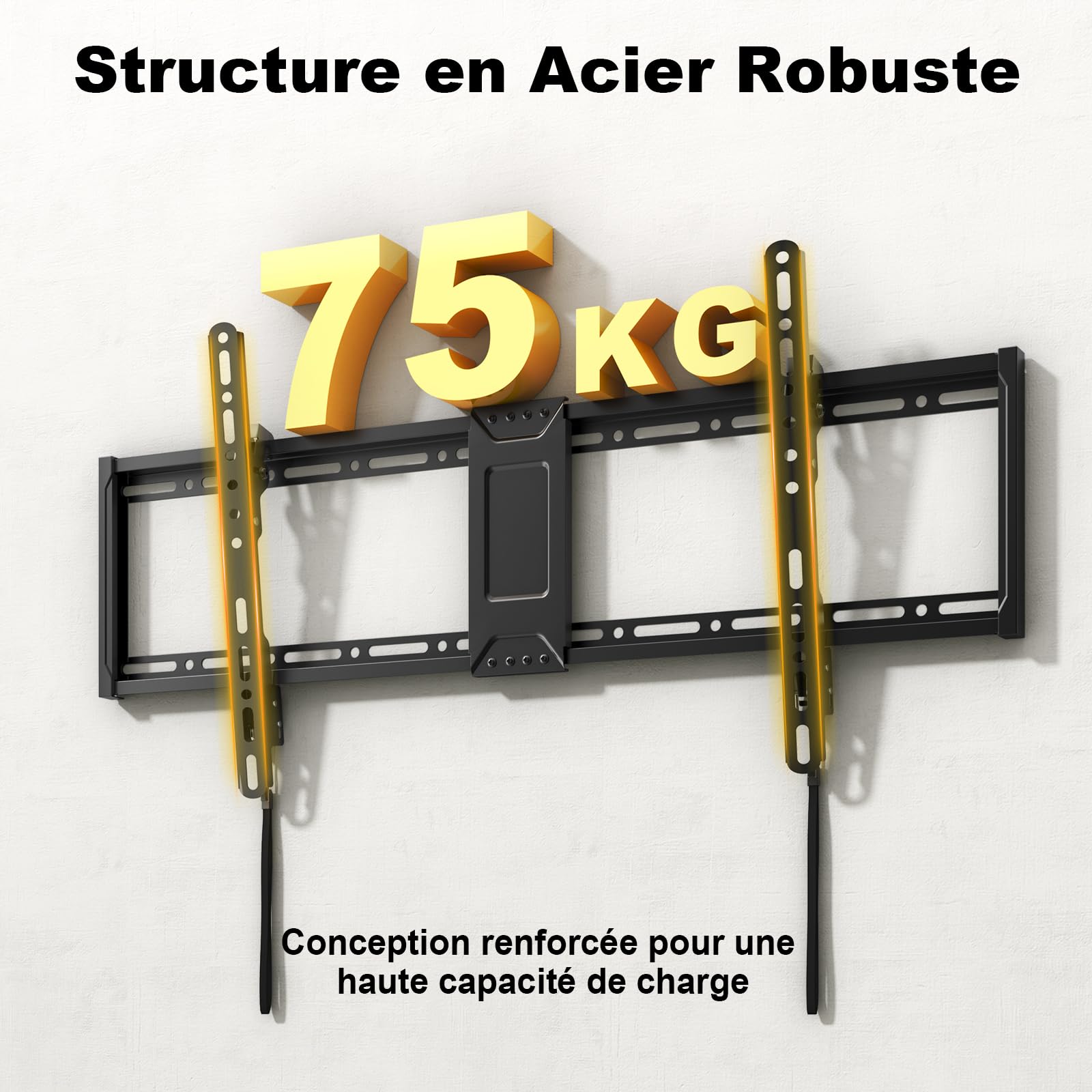 Support Mural TV-Universel Incliné 43-100 Pouces – Fixation Murale Plate Jusqu’à 75kg, Compatible VESA 800x400, pour TV Courbes & Écrans Plats, Noir, Installation Facile, Salon & Bureau