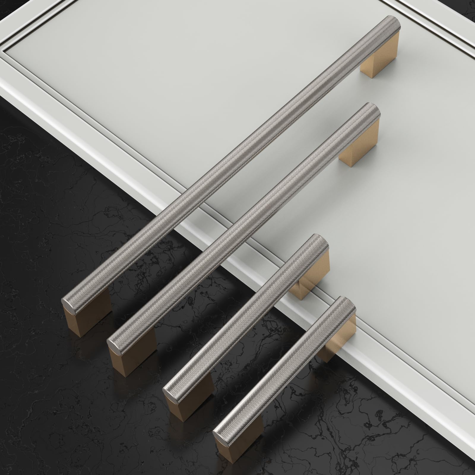 Paquete de 10 tiradores de gabinete de 5 pulgadas (128 mm), color dorado y níquel satinado cepillado, manijas moleteadas para gabinetes de cocina, cajones y armarios