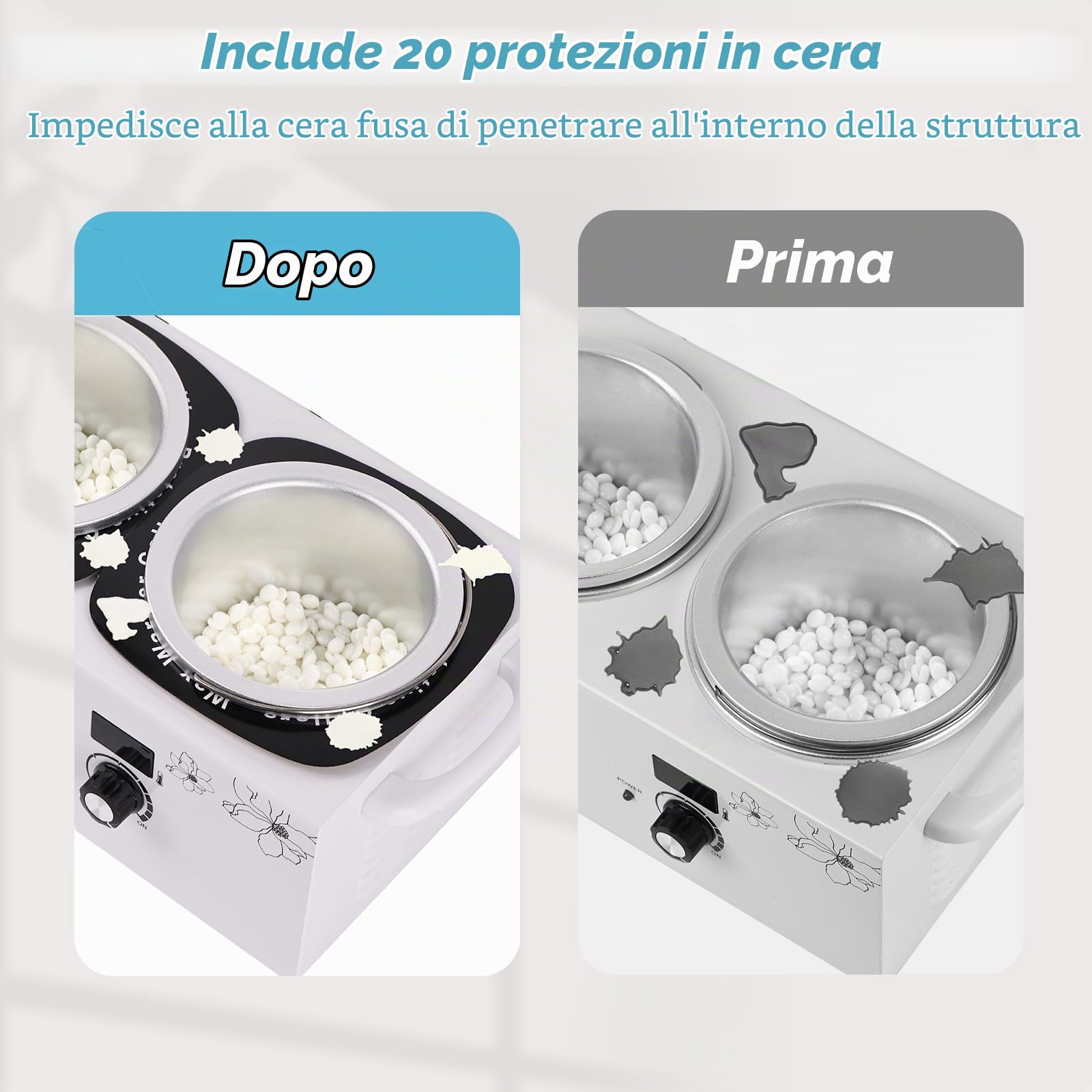 Doppio scaldacera digitale, iklestar scalda cera per ceretta professionale kit completo, scaldacera elettrico con bastoncini e ciotole in silicone per uso domestico, salone di bellezza ed estetista