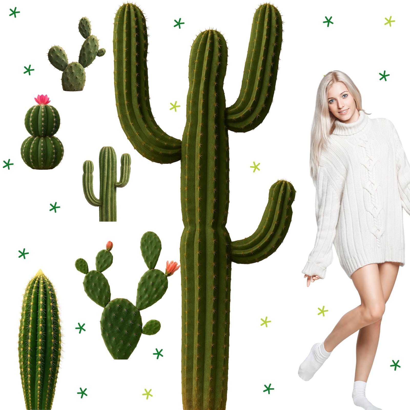 Geyoga 6 Set Realistic Cactus Cutouts Jointed Cardboard Cactus Cutouts Summer Green Plant Wall Decor Cinco De Mayo Fiesta Party Supplies for Photo Prop Wild Western Decoration