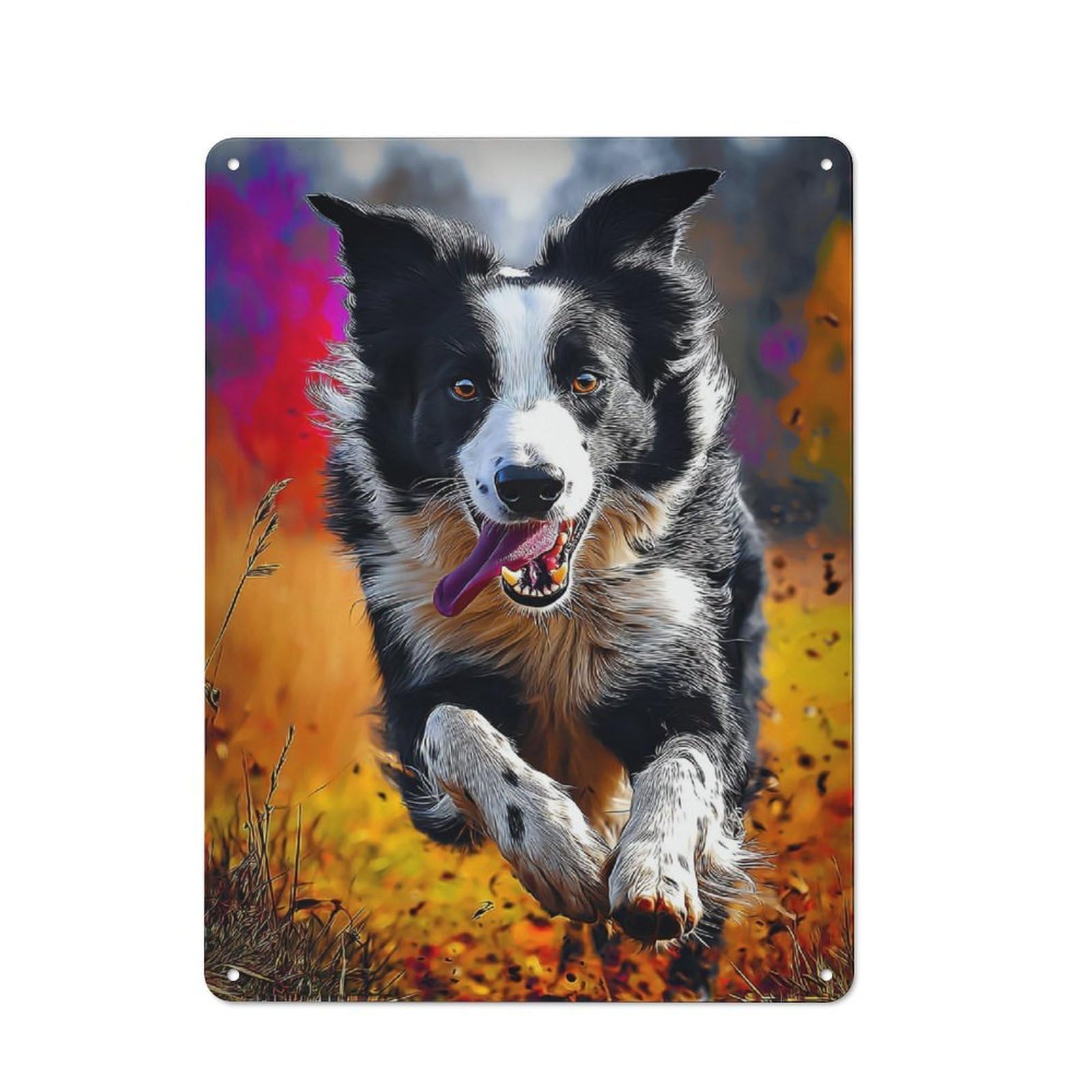 Junmoney Running Border Collie In Autumn Colors Vintage Metal Plaque 40X30cm For Dining Room Or Kitchen, For Dining Room Decor Fans