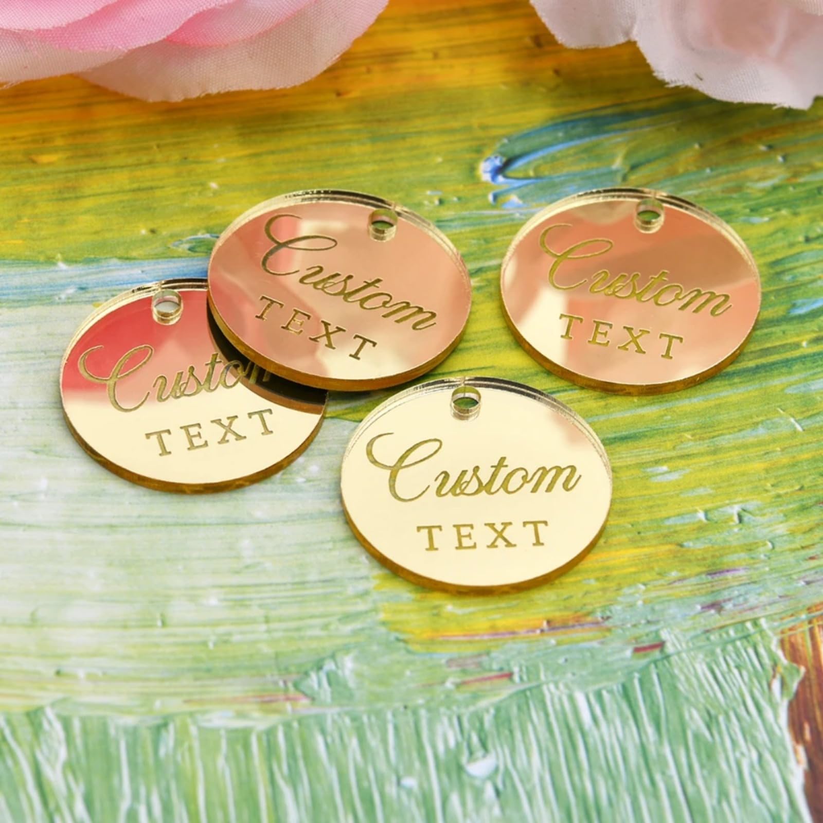 Personalized Engagement Favor Acrylic Mirror Tag Personalized Round Mirror Tags, Valentines Day Favors (70Pcs)
