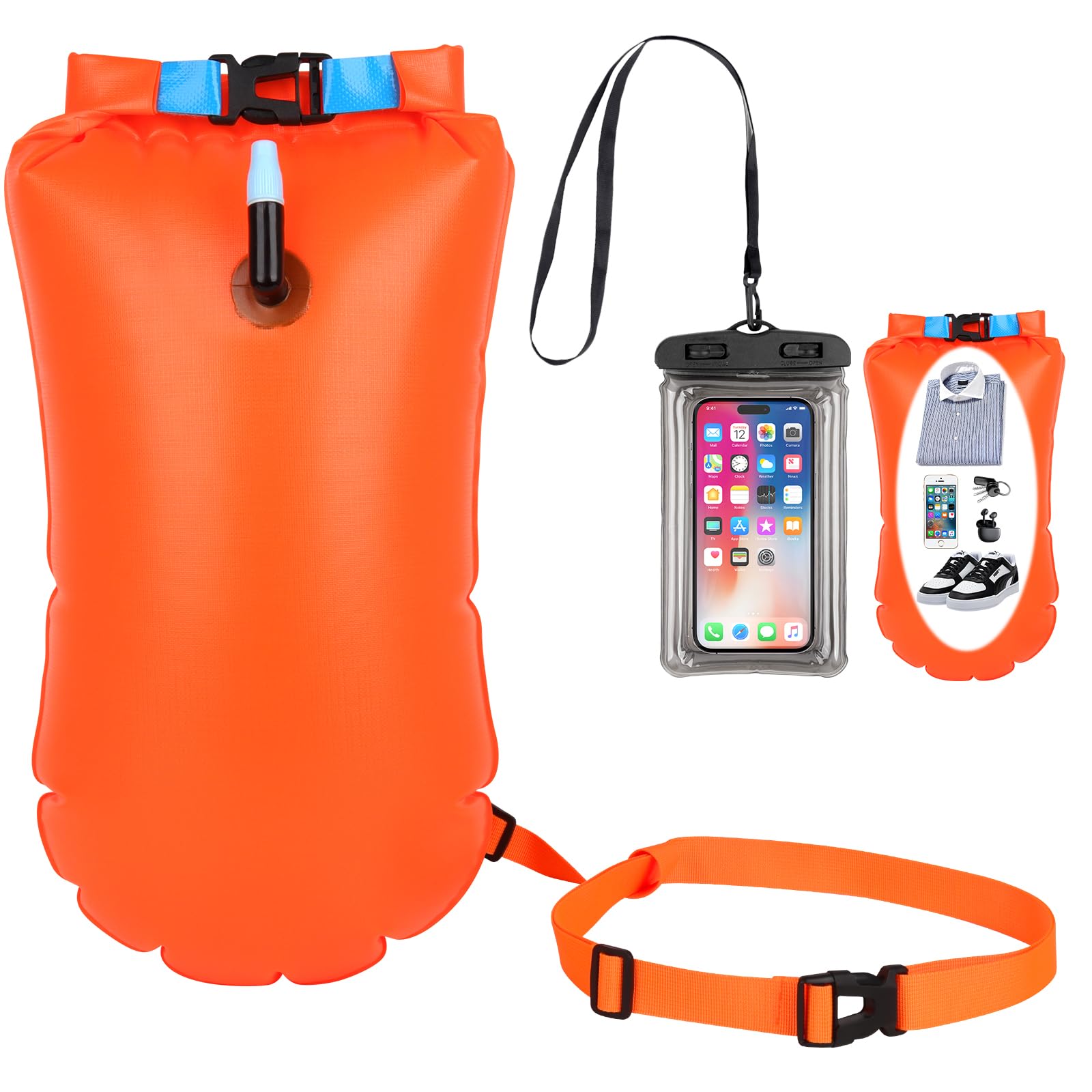 Mineup Swim Buoy, 20L Waterproof Swimming Float Dry Bag, Swimming Tow Float with Mobile Phone Pocket, Inflatable Dry Bag High Visibility for Water Sports, Triathletes, Kayakers and Snorkelers