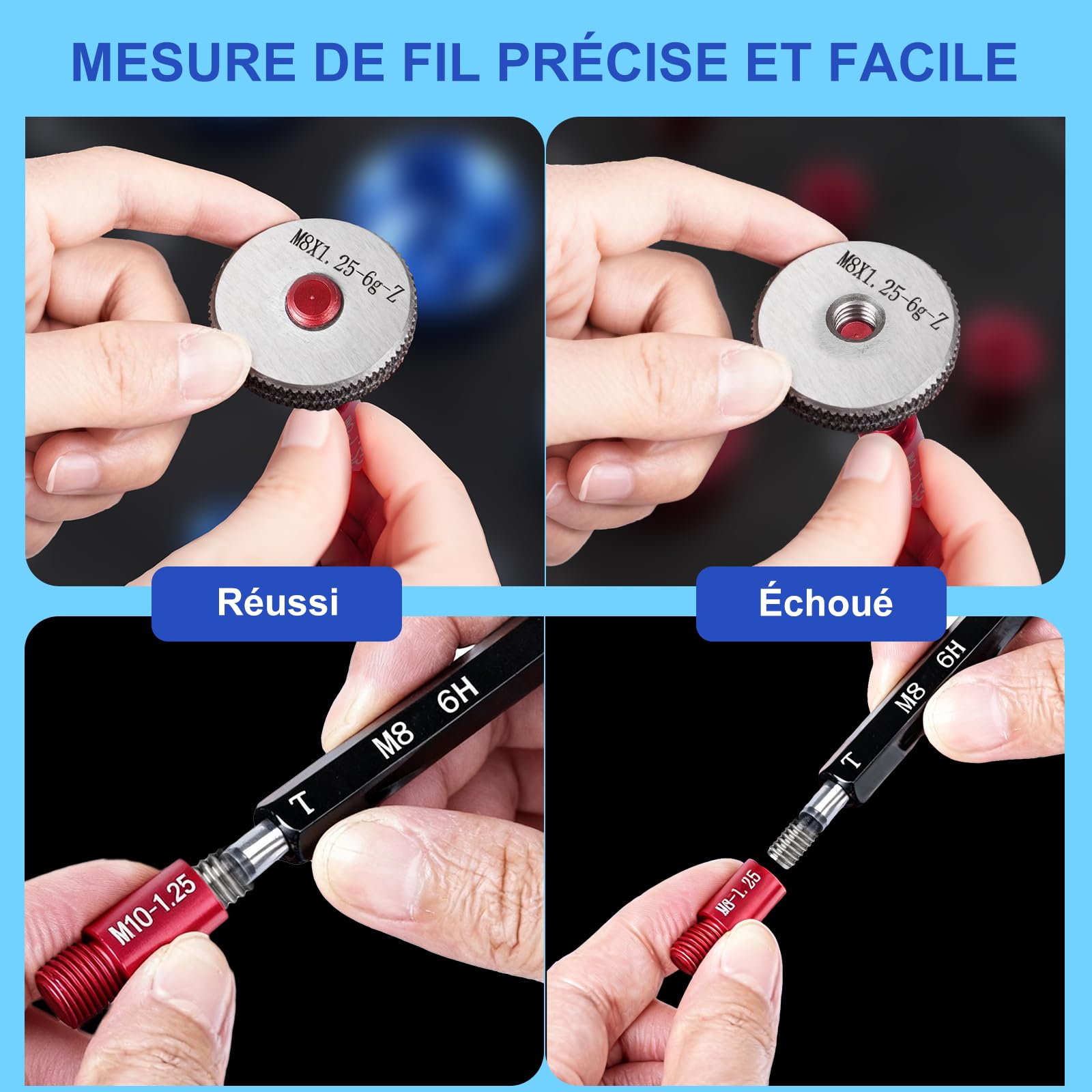 Jeu de 50 jauges de filetage - Testeur de filetage pour vis et écrous - Jauge de filetage en alliage d'aluminium avec métriques et impériaux - Convient pour la détection et la mesure des dimensions de