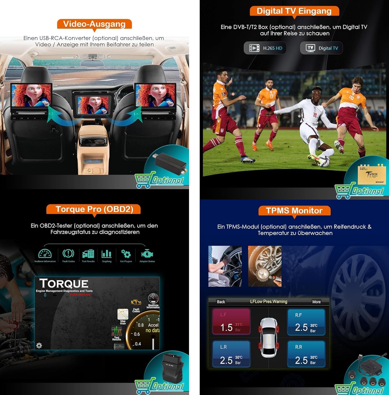 Erisin 8-calowe ośmiordzeniowe radio samochodowe z systemem Android 13 DAB+, 4 GB + 64 GB, do Opel Astra H, Corsa D, Zafira, Meriva, Signum, Tigra, Vectra, z nawigacją GPS, CarPlay, Android, Auto WiFi