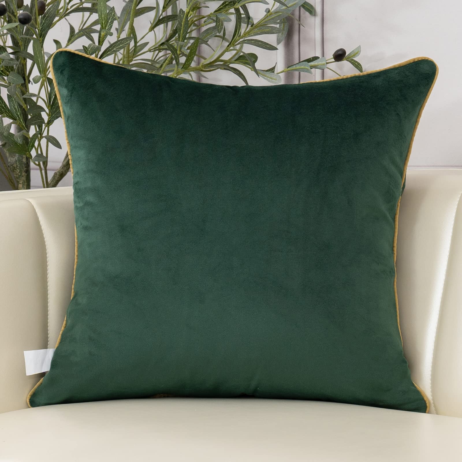 Aeckself - Funda de cojín europea de terciopelo, 45 x 45 cm, funda bordada floral para decoración del hogar, sofá, dormitorio, sala de estar, verde esmeralda oscuro y dorado