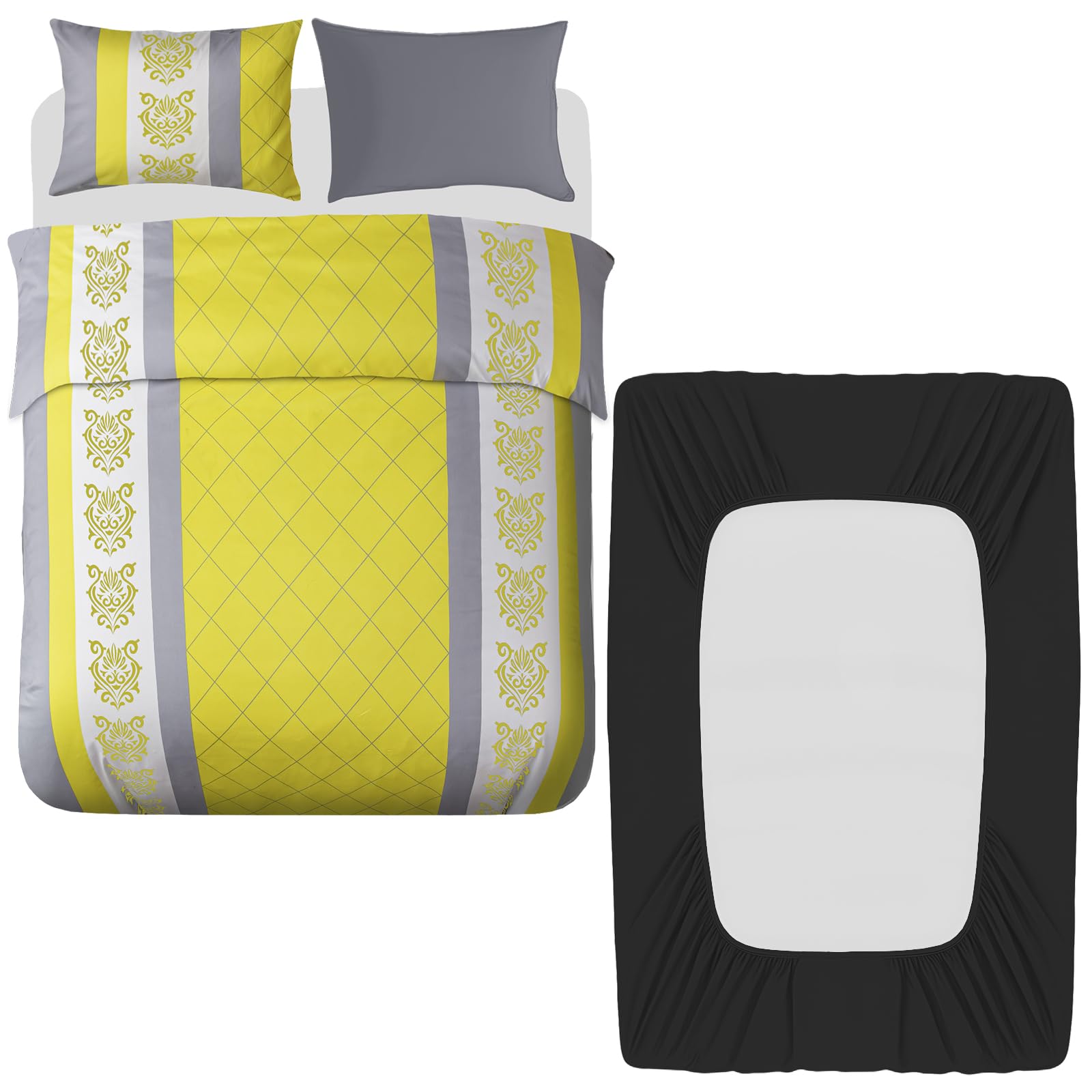 Lazzaro 4 Pcs Double Duvet Set with Matching Black Double Fitted Sheet 40 cm Extra Deep Pocket - UltraSoft Breathable Premium Microfibre Reversible Quilt Cover Bedding Set For All Seasons โ image 1