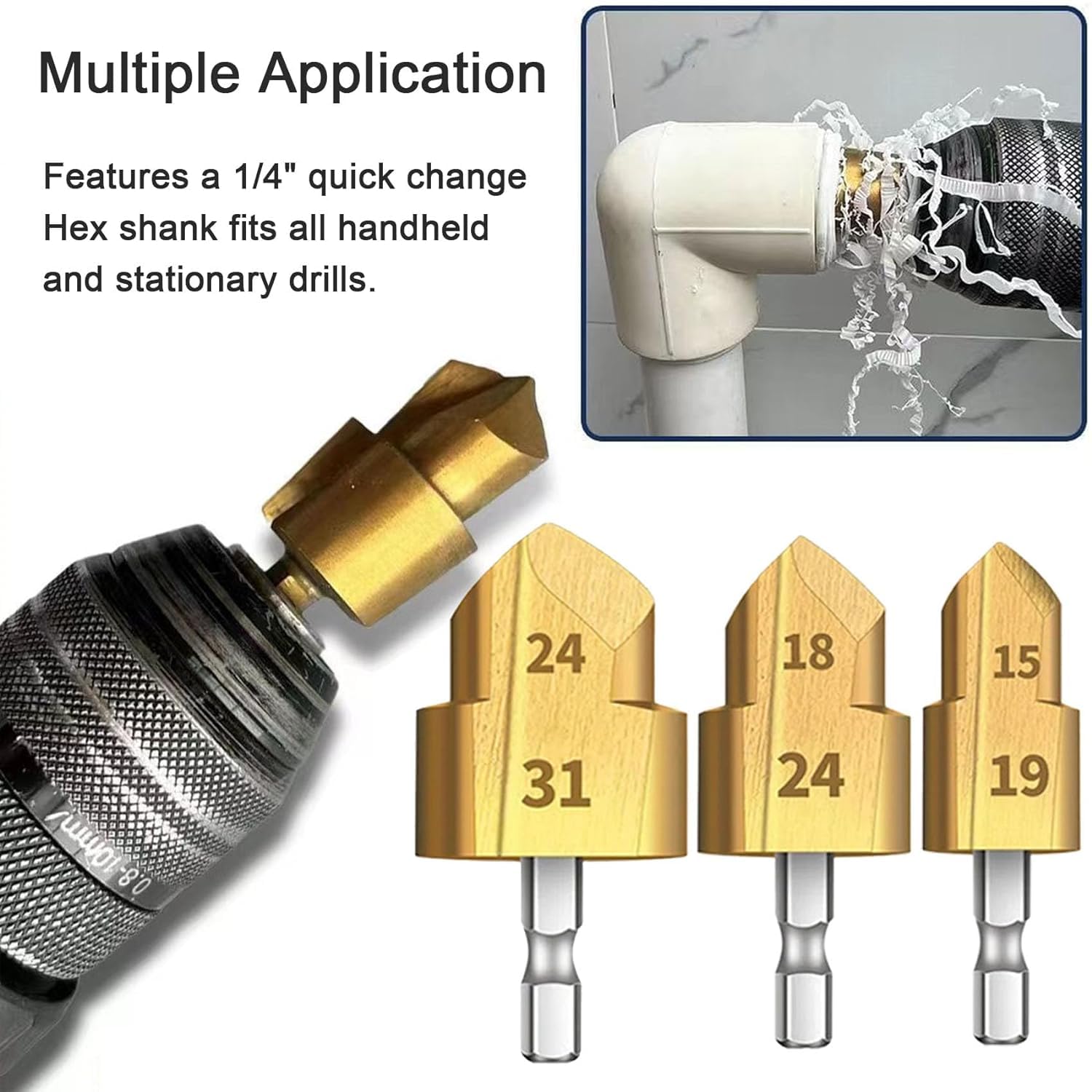 Lot De 3 Forets D'alésage De Tuyau, Outil D'alésoir De Tuyau En PVC, Foret D 'alésoir Robuste En Acier Rapide Robuste, Alésoir De Conduit, Foret Multifonction Pour Tuyau D'eau Pour Tuyau En PVC