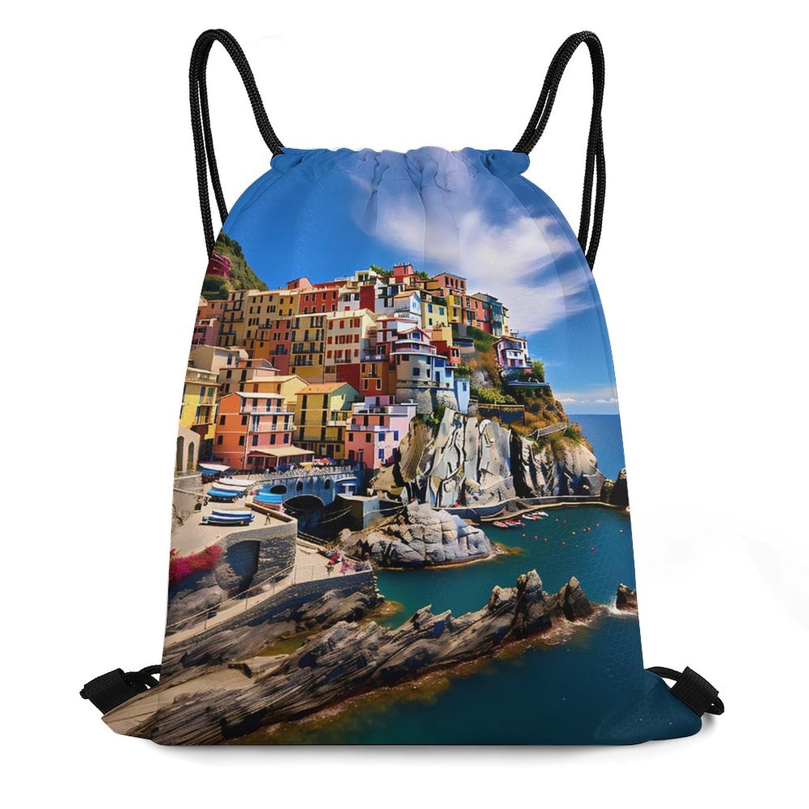 Manarola Italy - Cinque Terre Coastal Town Drawstring Backpack Durable Sport Gym Bags Daypack for Men Women 35 * 42cm