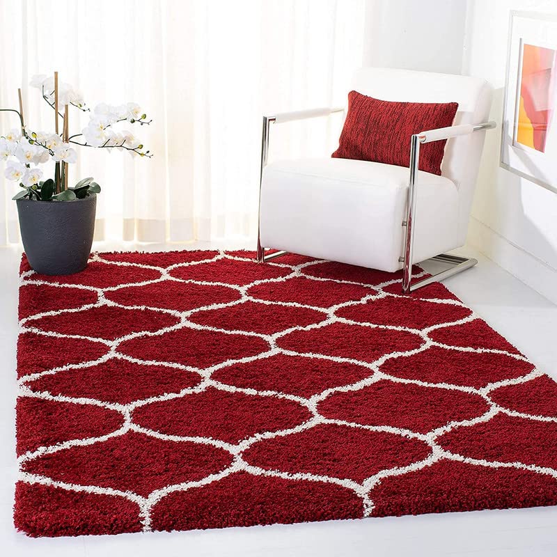 Image of Shaggy Carpet for Living Room 12X18 FEET Fluffy Plush Area Rug, Thick Fur Floor Carpet Modern Cozy Rug for Home Decor, Kids Room Bedside Hall, Durable Comfortable Shaggy Rug (RedIvory)