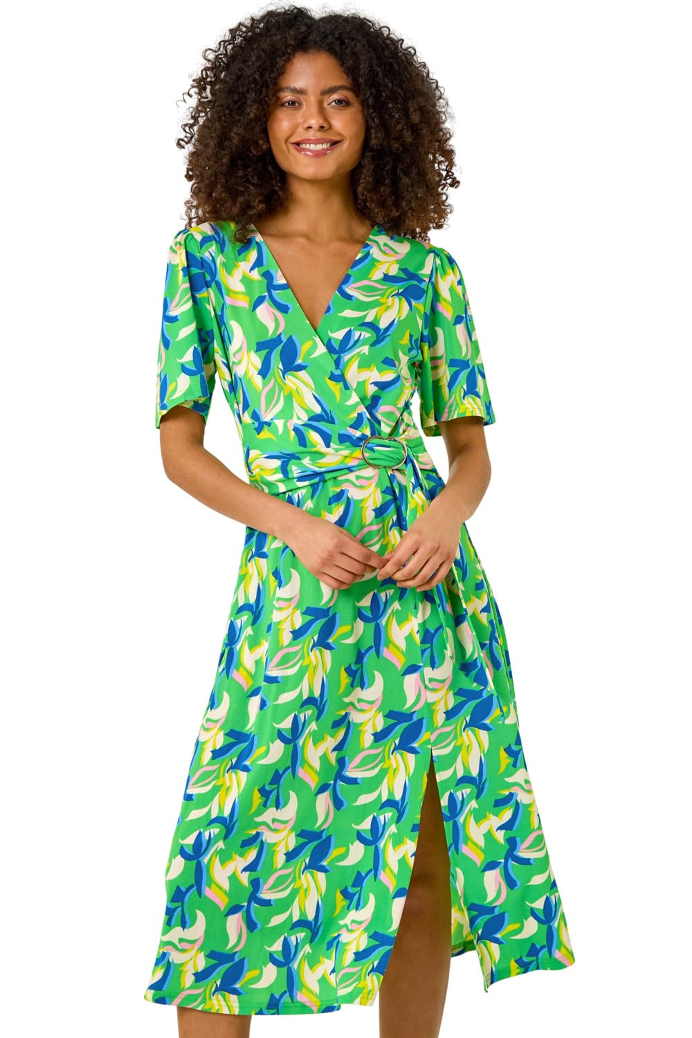 Dusk Women's Leaf Print Midi Dress in Green | Size: 10