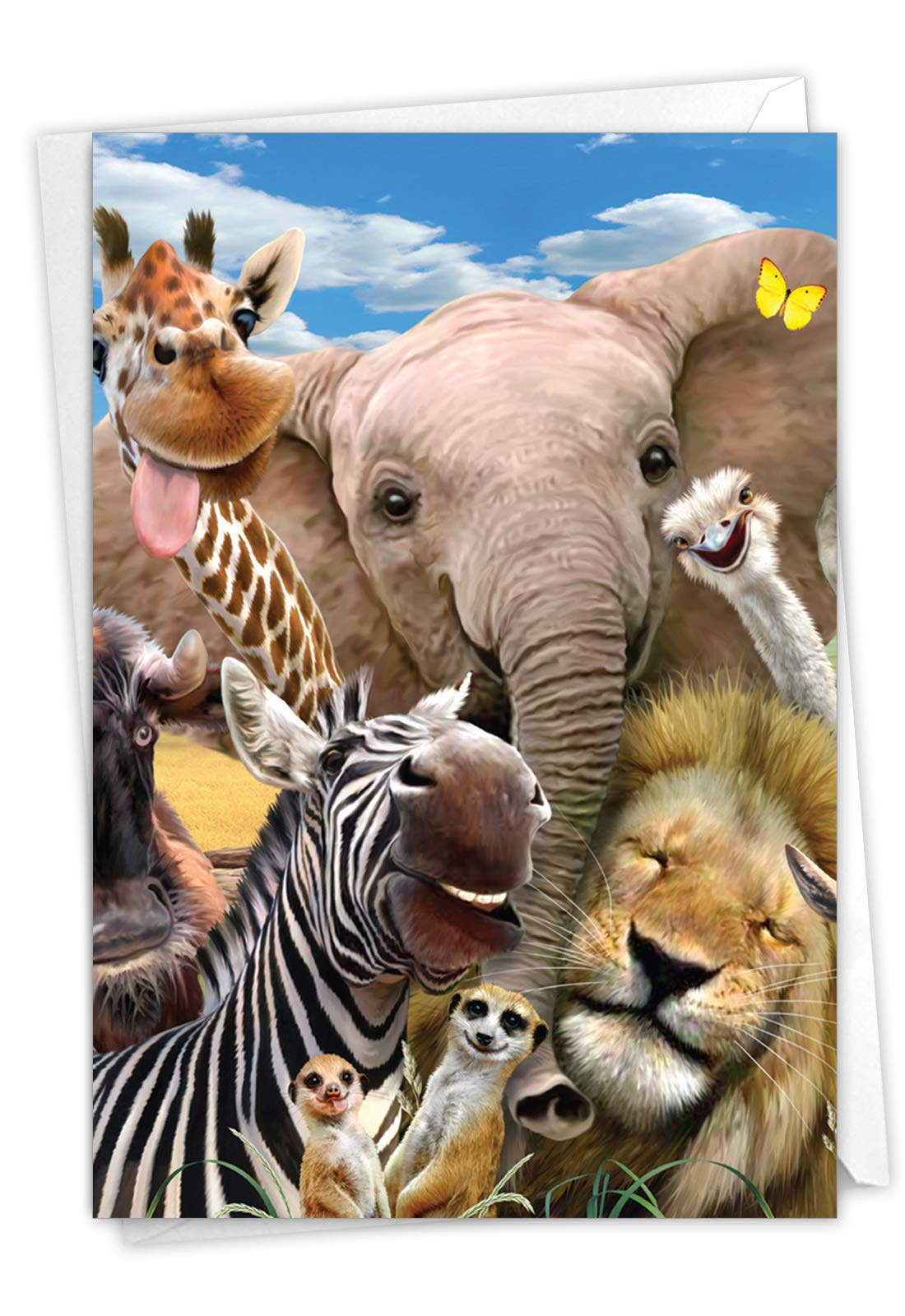 NobleWorks - 1 Funny Animal Birthday Card with Envelope - Cute Card for Birthdays - Here's Looking at Zoo C6639FBDG-US