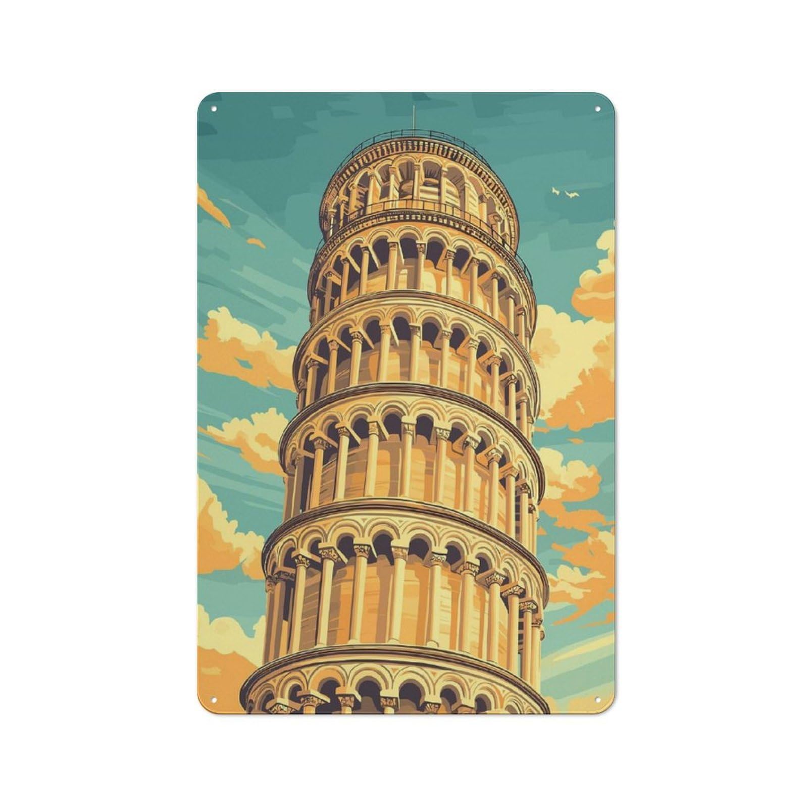Leaning Tower of Pisa Retro Metal Wall Decor 30x20cm, Retro Metal Sign for Garage, Hobby Room, Office Or Man Cave