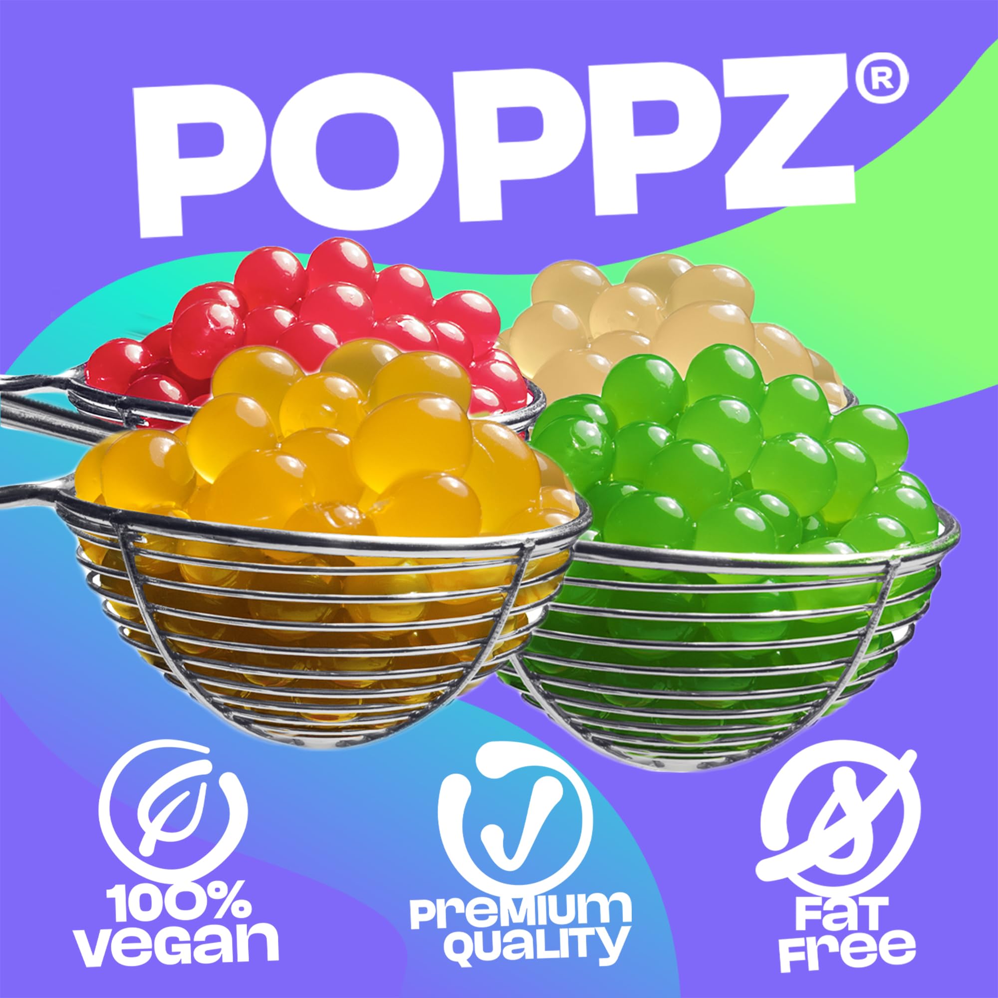 BubbleMania Set de Bubble Tea Boba Popping Perlas de Tapioca 4 Paquete Maracuyá Lichi Kiwi Sandía