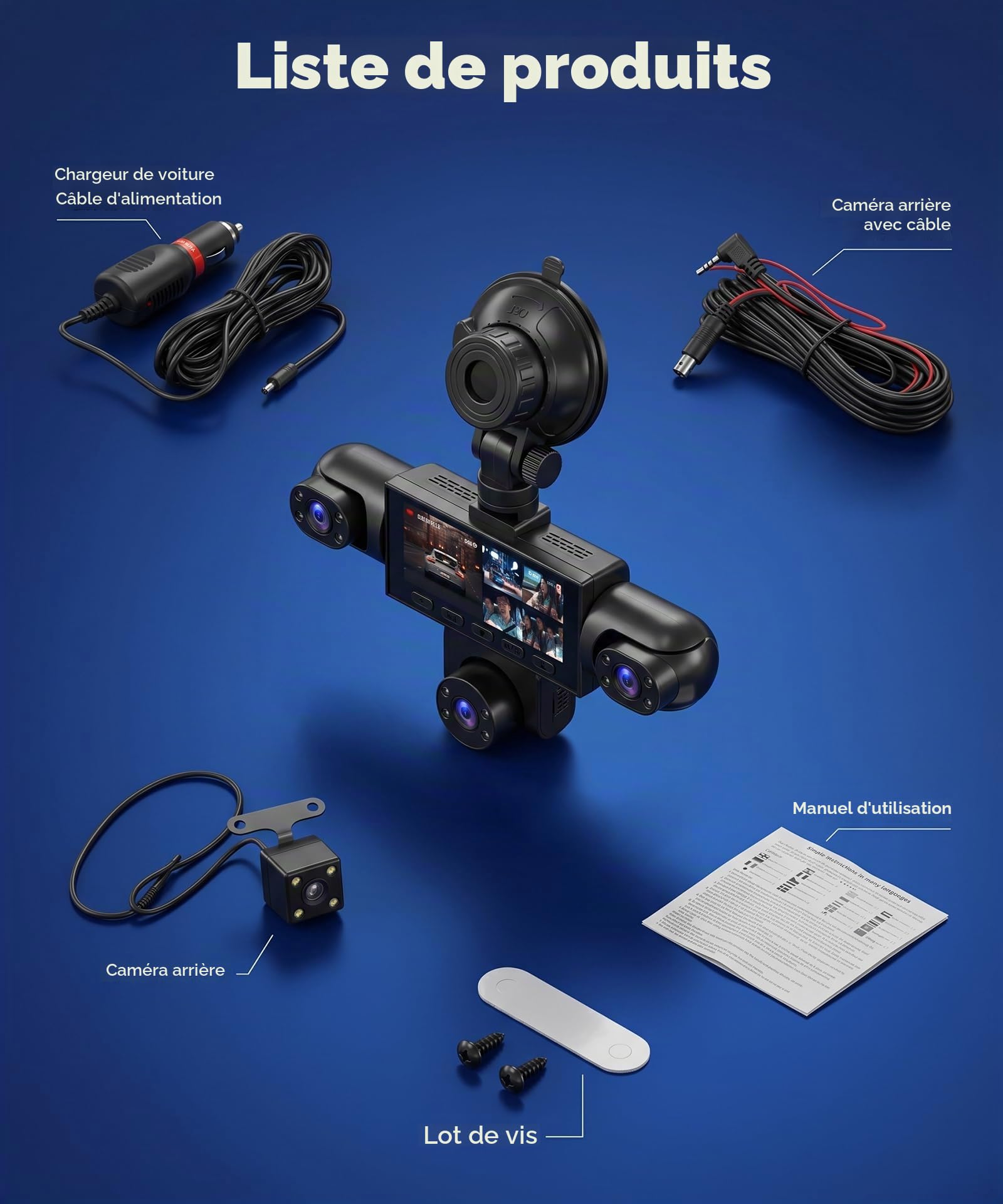 2026 Rimoody 360° 5 Canali Dashcam Voiture,5 x Caméra 1080P Avant et Arrière Gauche Droite, 3.16" Enregistreur de Voiture Vision Nocturne/Loop Video/Moniteur de Stationnement 24H/Aide au Stationnement