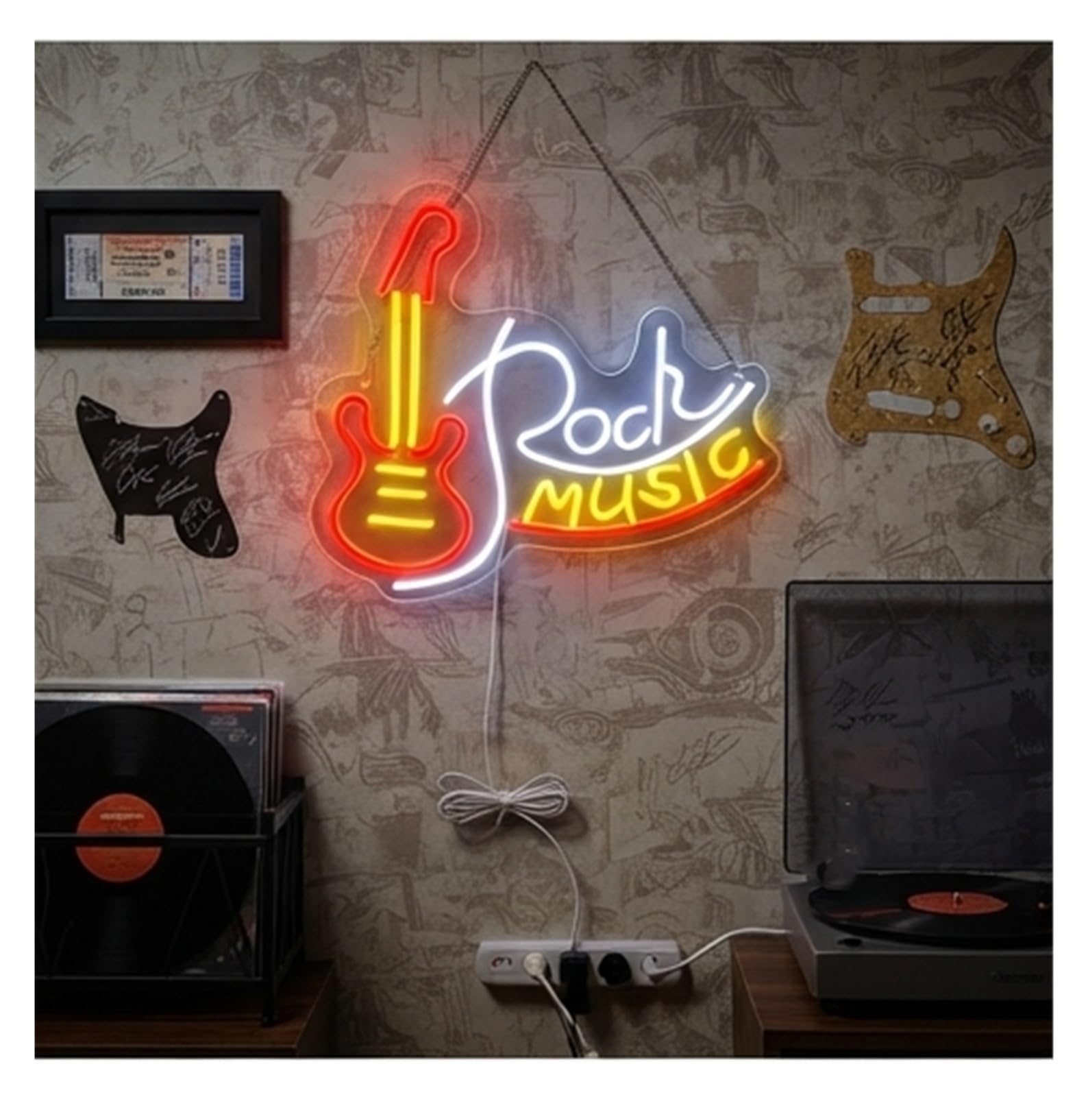 Insegna al Neon Insegna Al Neon Rock Music Con Chitarra Elettrica E Luce Dimmerabile Per Feste Camere Da Letto Studi Musicali Negozi Festival Decorazioni 45cmx38cm