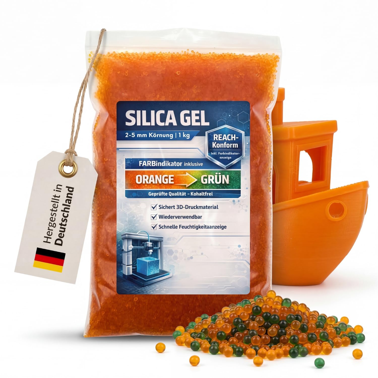 Silica Gel Trockenmittel 1kg – Luftentfeuchter mit Farbwechsel-Indikator – Regenerierbar