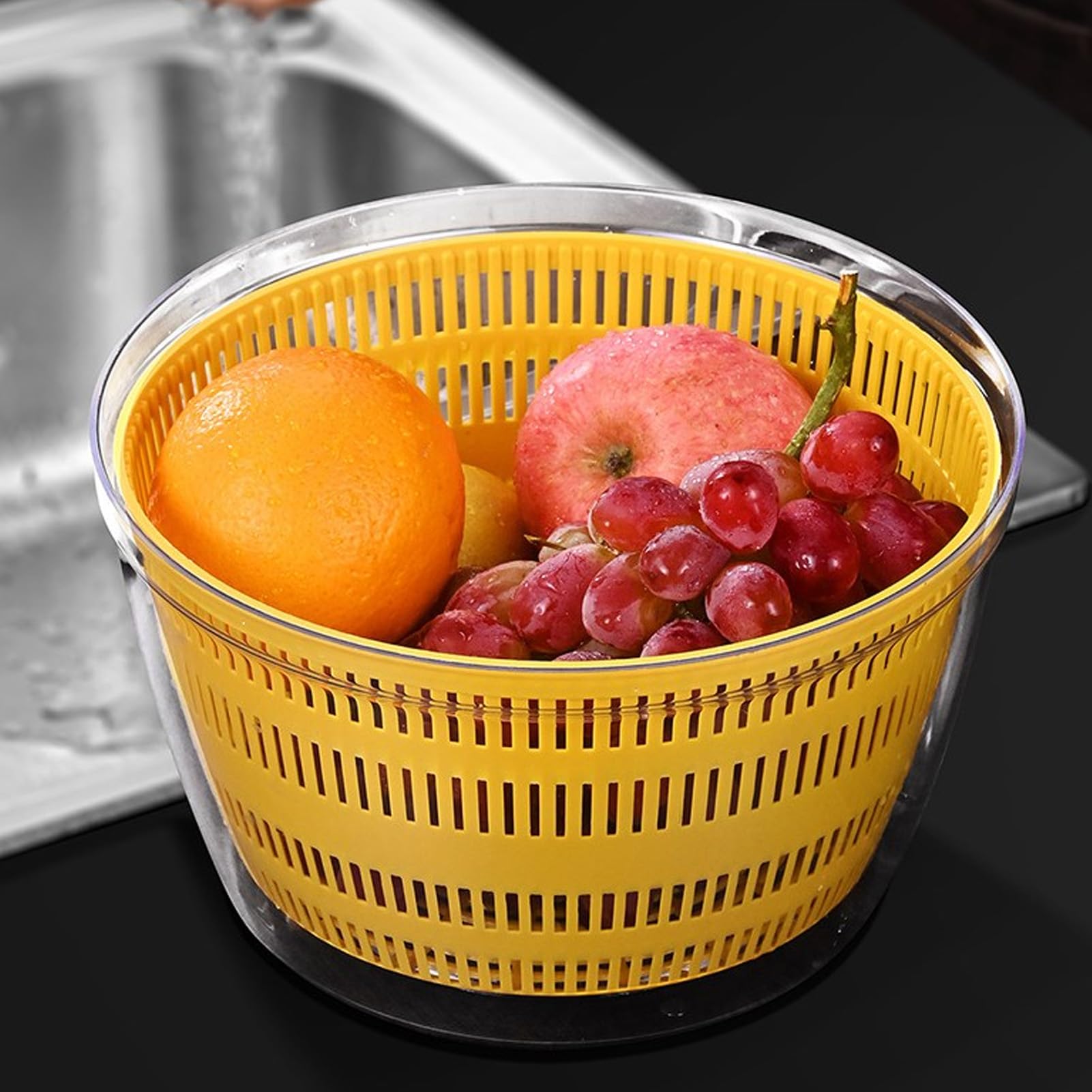 Lavadora de Frutas y Verduras, Centrifugadora de Ensalada Eléctrica de 4 Litros, Centrifugadora de Lechuga Multiusos, Secadora de Verduras, Dispositivo Limpiador de Frutas (Azul)