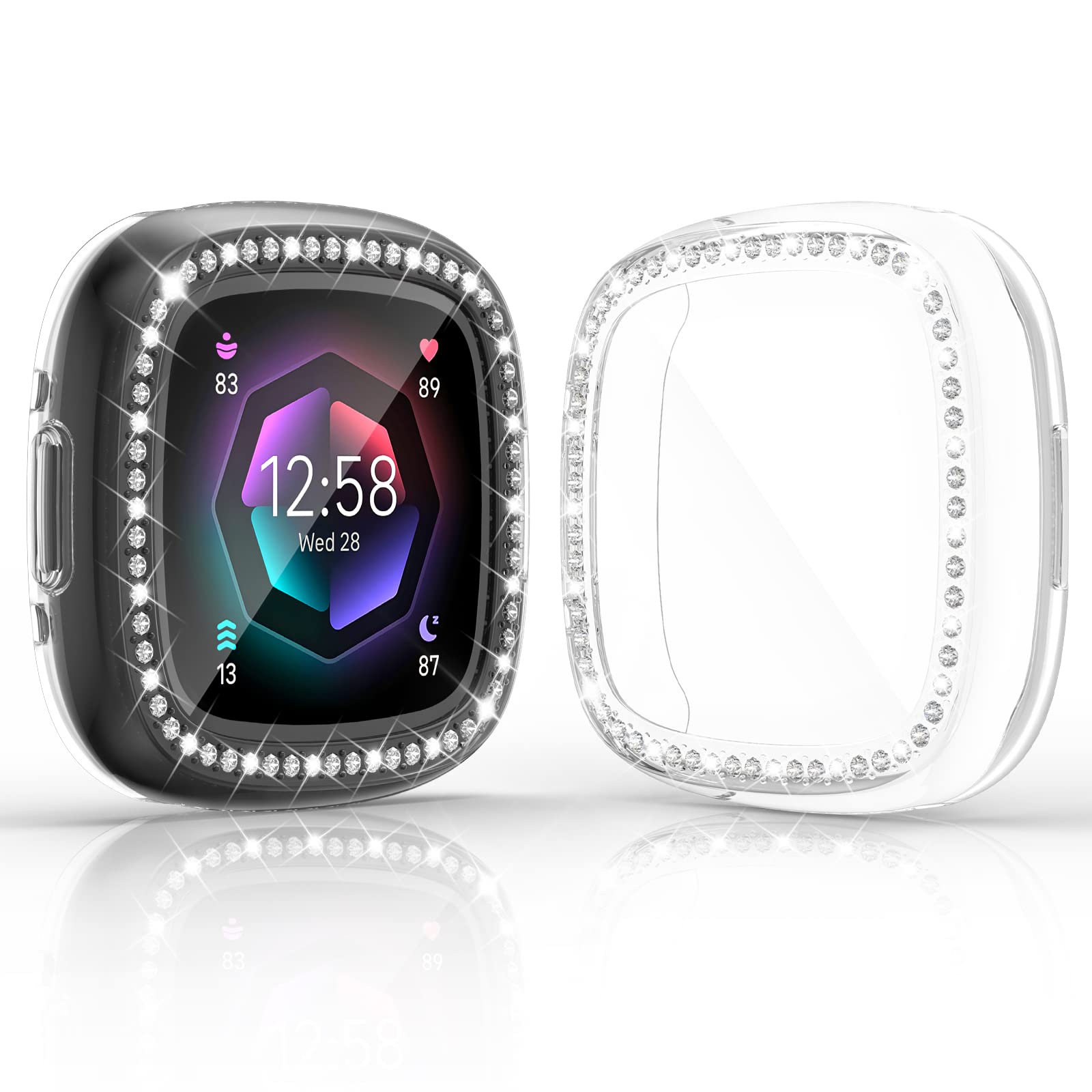 RICHONE Etui kompatybilne z Fitbit Versa 4 i Sense 2 (2022), błyszczące diamenty, miękkie etui z tworzywa TPU, akcesoria do smartwatcha, przezroczyste x 2, Versa 4 i Sense 2, 2 sztuki