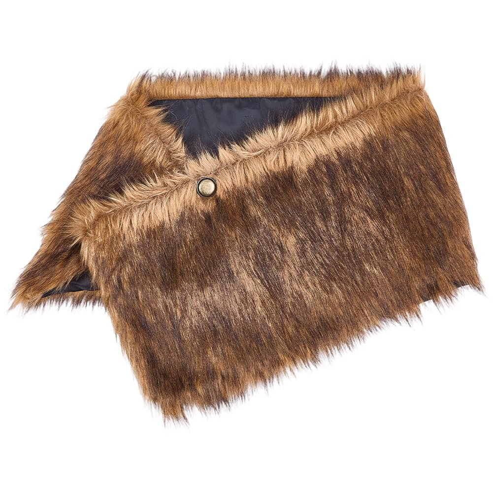 GORGECRAFT Women Viking Faux Fur Shawl and Wrap Fur Stole Camel Medieval Queen Wool Medieval Knight Shoulder Wrap Cloak Collar with Leather Belts for Halloween LARP GoT Warrior Cosplay Costume