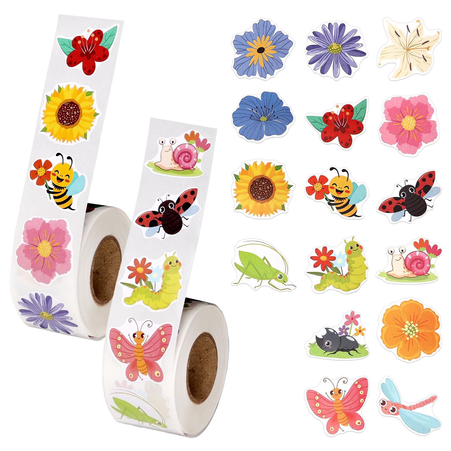 lasuroa 1000pcs/2 Rolls Spring Stickers, Flower Butterfly Stickers Self-Adhesive Decorative Floral Labels for Envelopes Cards Water Bottles Scrapbooks DIY Crafts Party School Rewards