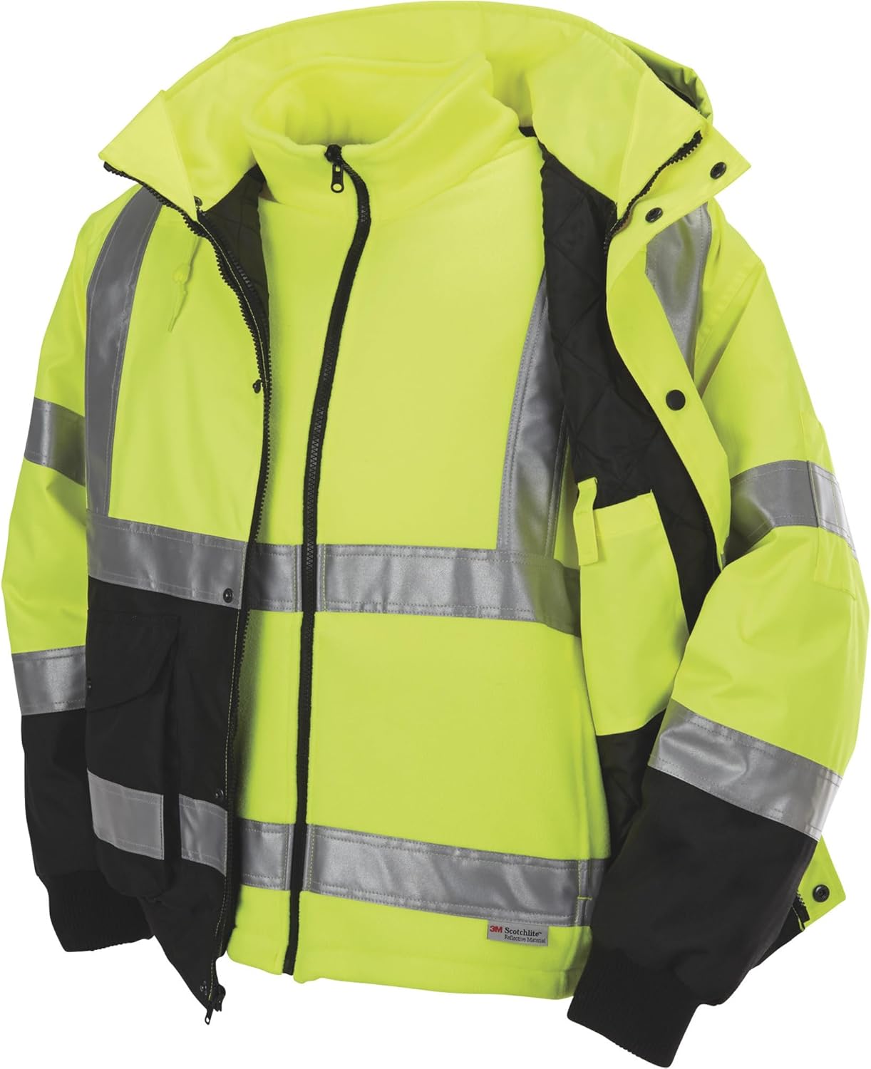 Gravel Gear HV Men's Class 3 High Visibility 3-in-1 Bomber Jacket with 3M Scotchlite Reflective Material - Lime, XL