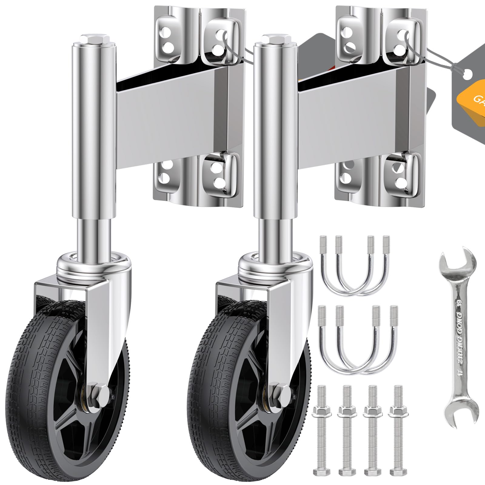 Photo 1 of Spring Loaded Tube Gate Casters 5” Heavy Duty Gate Caster Wheels with Hardware for Tube Gates, Metal Gates, Wooden Gates, Fence Gates, Swing Gates, 400 Lbs Load Capacity, Pack of 2 5 Inch 2 Pack