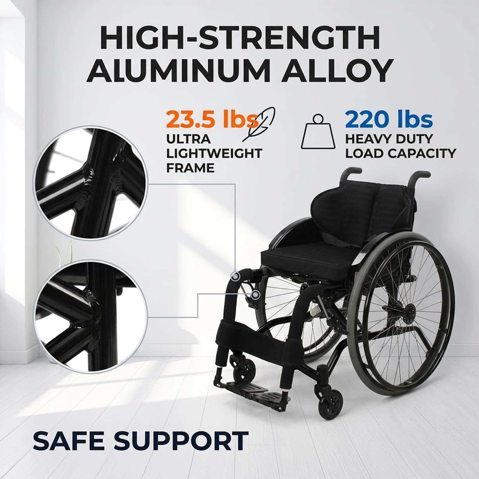 Sportowy Wózek Inwalidzki Aluminium 10.7kg Składany Koła 24" | Aluminiowa rama 10.7kg, Samobieżny, Szybki demontaż kół, Udźwig 100kg, Antywywrotne Koła, Składana Konstrukcja