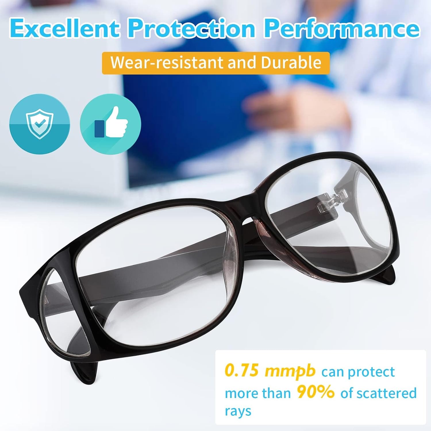 ANNWAH Lead Protection Glasses, 0.75mmpb X-ray Protection Glasses with Rim Guards Black Frame
