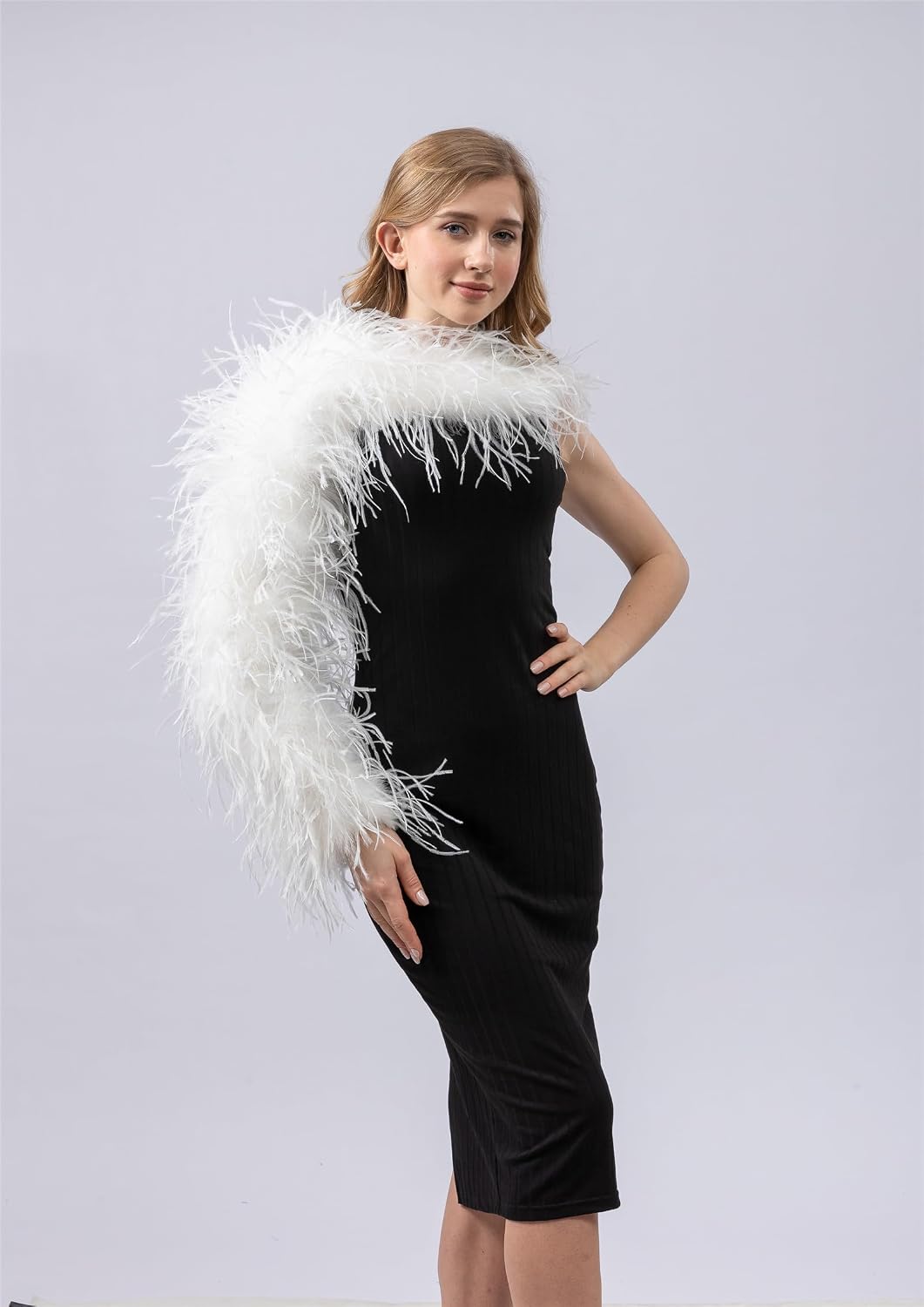 LVCOMEFF Women Single Long Ostrich Feather Arm Warmer Fur Arm Sleeve For Party Luxurious Furry Fingerless Glove