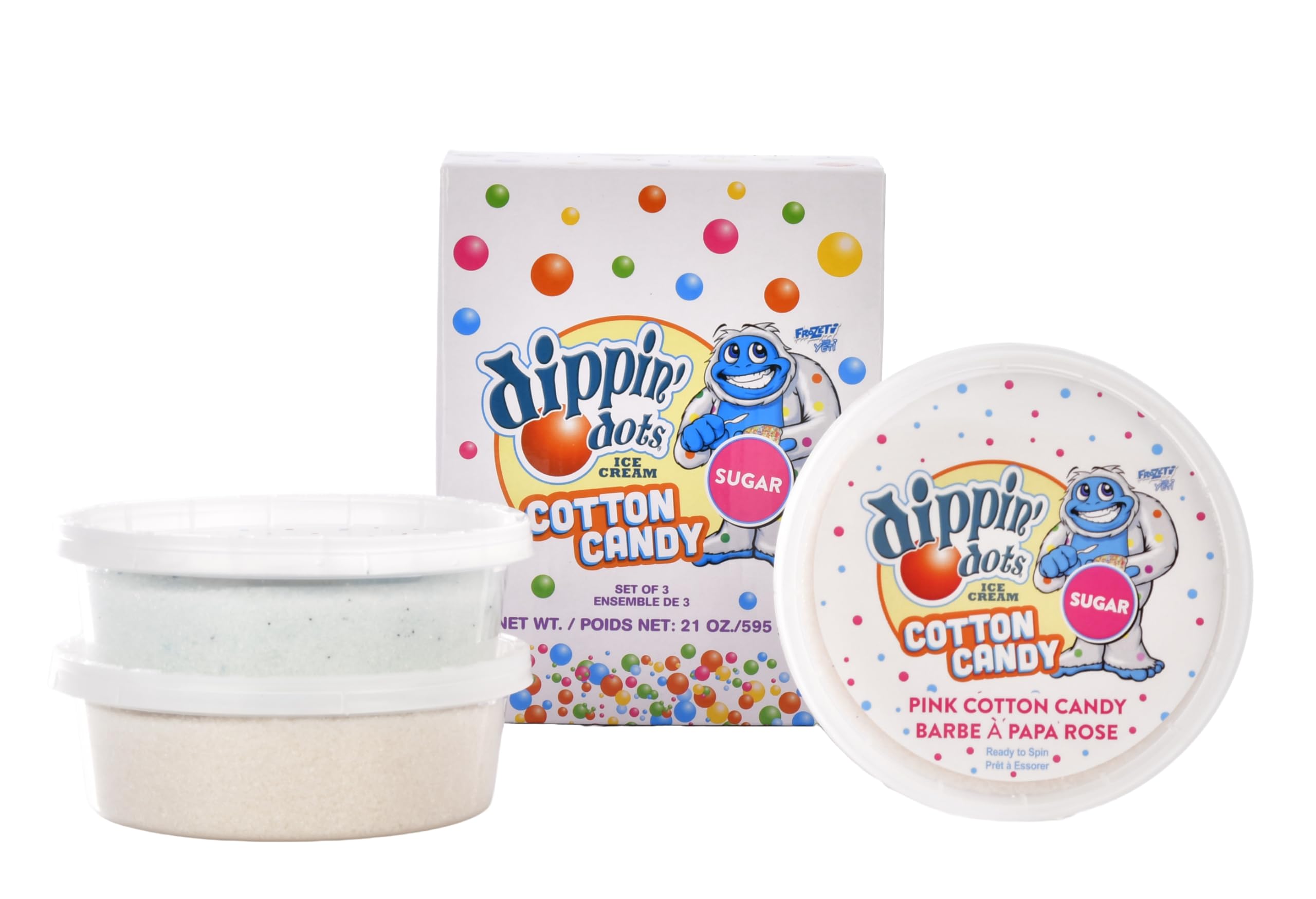 iscream Dippin' Dots Cotton Candy Floss Sugar Assortment in Pink Cotton Candy, Blue Cotton Candy and Cookies & Cream Flavors