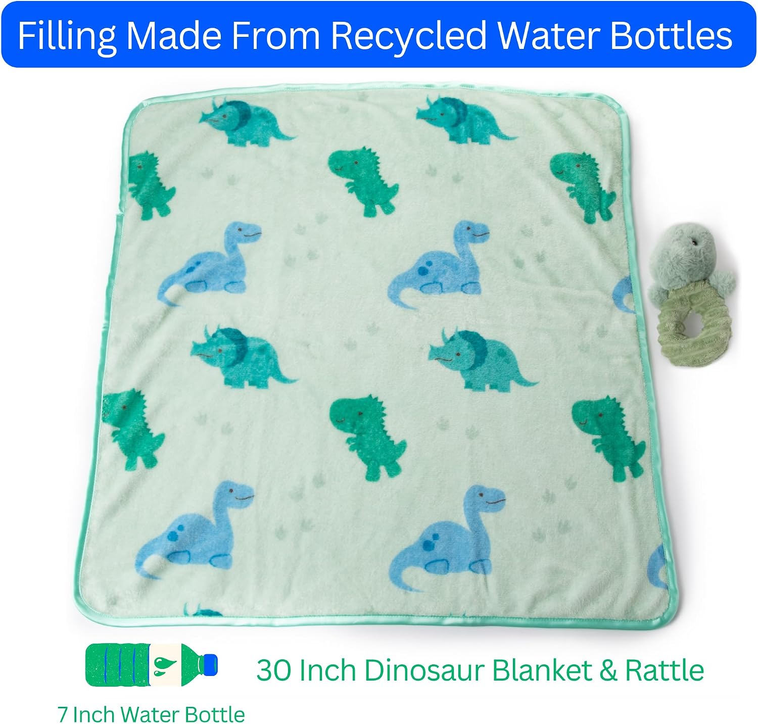 The Petting Zoo Dinosaur Stuffed Animal Plushie Blanket and Rattle, Gifts for Kids, Bumblez Animals, Green Dinosaur Plush Toy, 30 inches