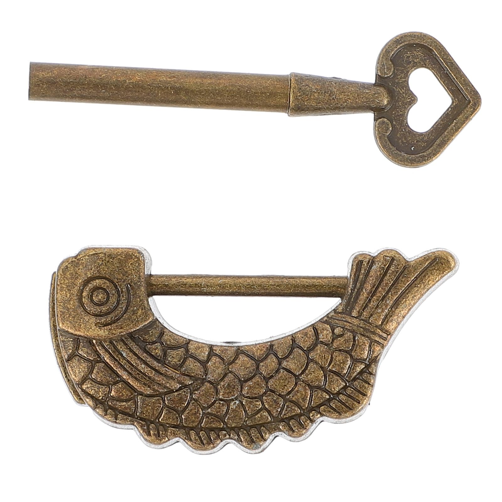 Veemoon Vintage Mini Padlock Fish-Shaped Retro Suitcase Lock with Key, Decorative Antique Style Small Security Padlock for Boxes and Travel