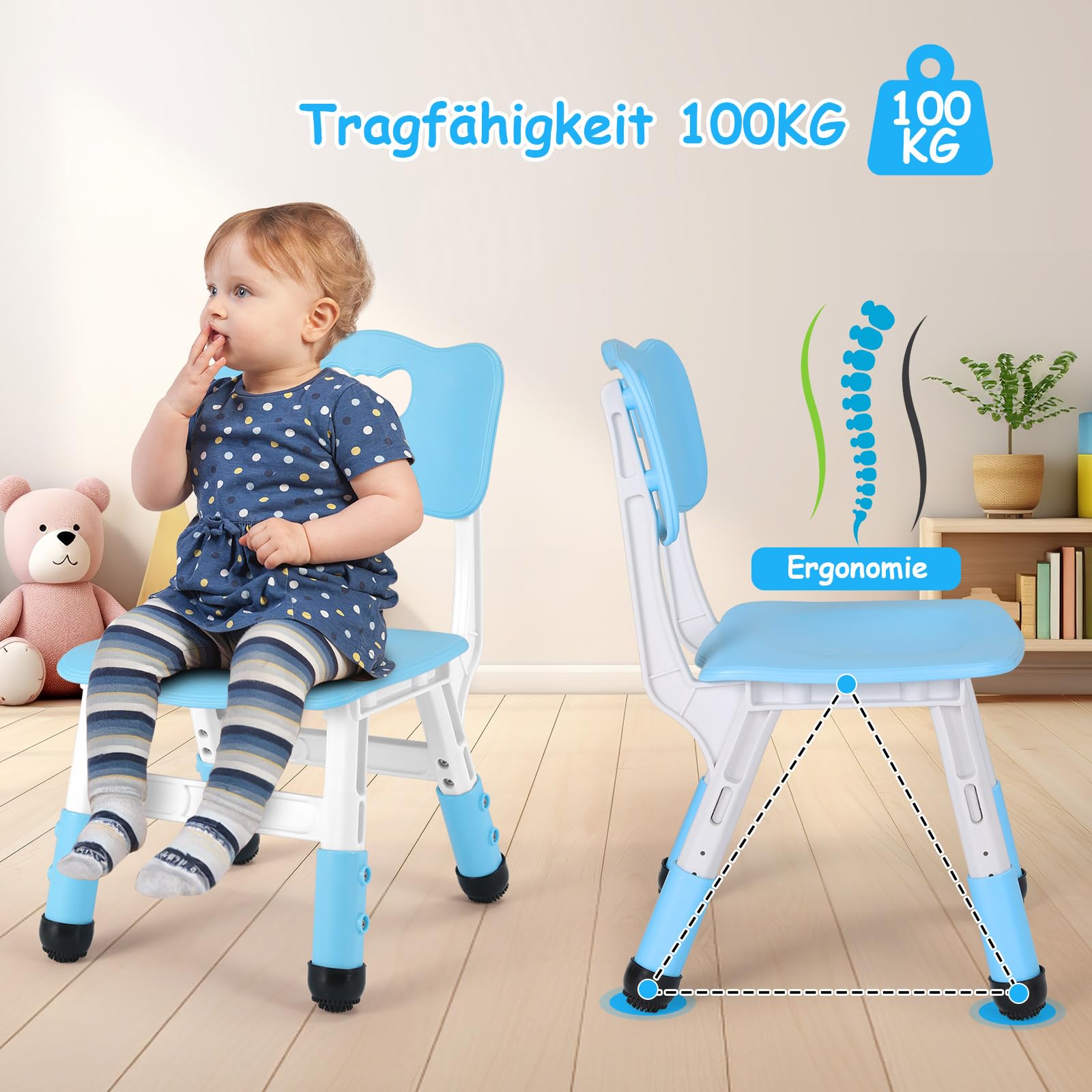 Silla Infantil Plastico Altura Regulable 100kg para Niños Mayores de 2 Años Azul