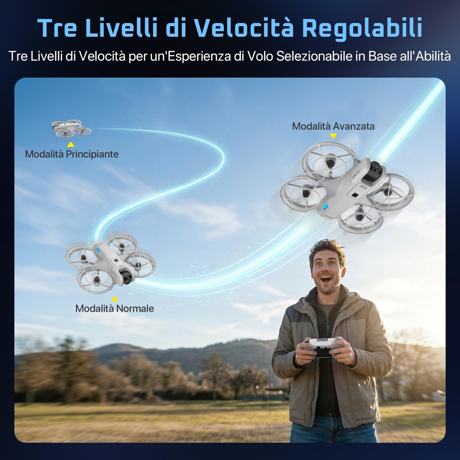 Mini Drone Rollei Fly Mini Droni con Fotocamera 720P Drone Quadricottero con Modalità senza Testa 360° Rotazione Telecomando e APP Meno di 250 g per Principianti e Appassionati Droni-Drones-Fotocamera