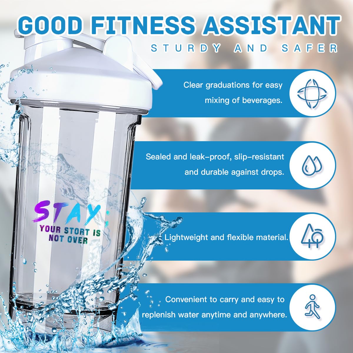 Stay Your Story Is Not Over National Awareness 18 Ounce Shaker Bottle Drink Mixer Leak-proof Pre Workout Protein Shakes Meal Replacement Shakes Bottles 500ML/18 Oz White