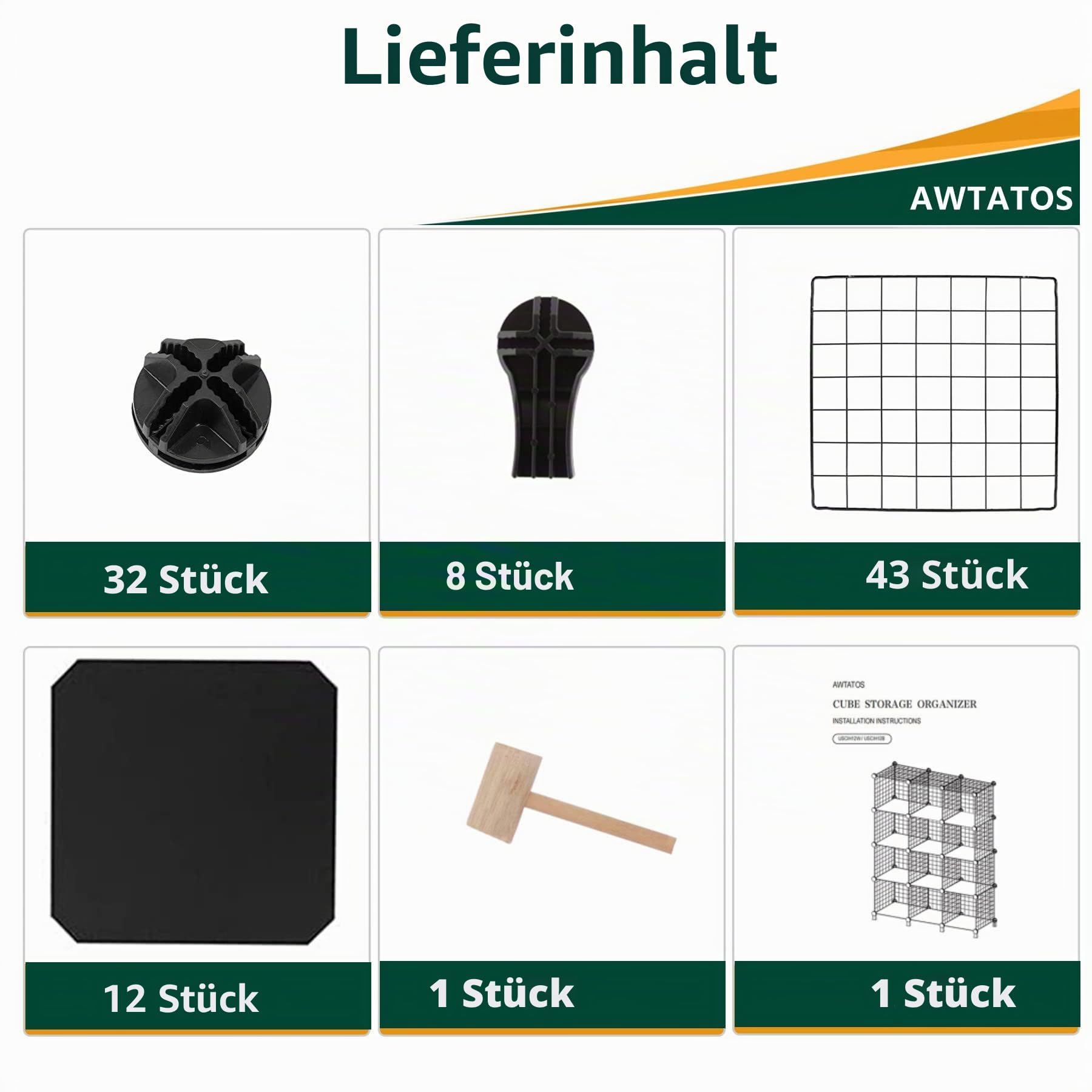AWTATOS 12 Drahtwürfel Stapelbarer Regal Mit Türen - DIY Metallgitter Würfelbuchregal Für Wohnzimmer, Schlafzimmer, Bad - Schwarz USCIH12BE