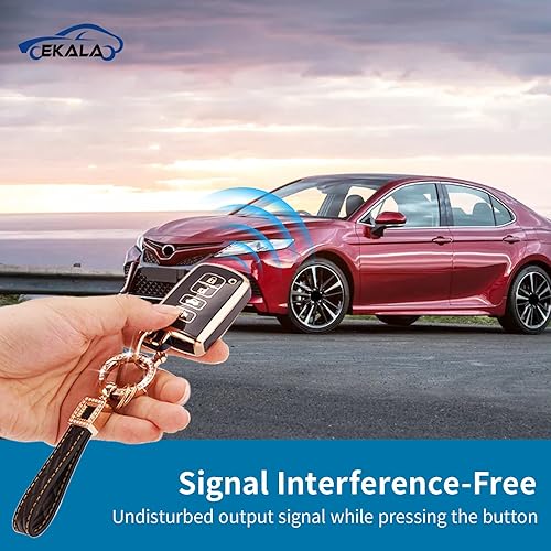 Miniatura 3 de EKALA Funda para llavero Toyota con llavero de cuero, 4 botones, funda de TPU suave para llave de Toyota Camry Avalon Corolla Highlander RAV4