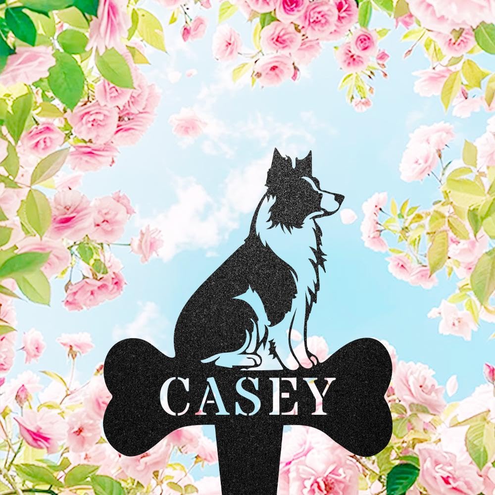 WEIYALIY Personalised Border Collie Dog Grave Marker, Border Collie Metal Sign, Outdoor Dog Memorial Garden Decor, Lawn Ornament, Outdoor Pets Sign, Pet Memorial Plaque, Pet Tribute
