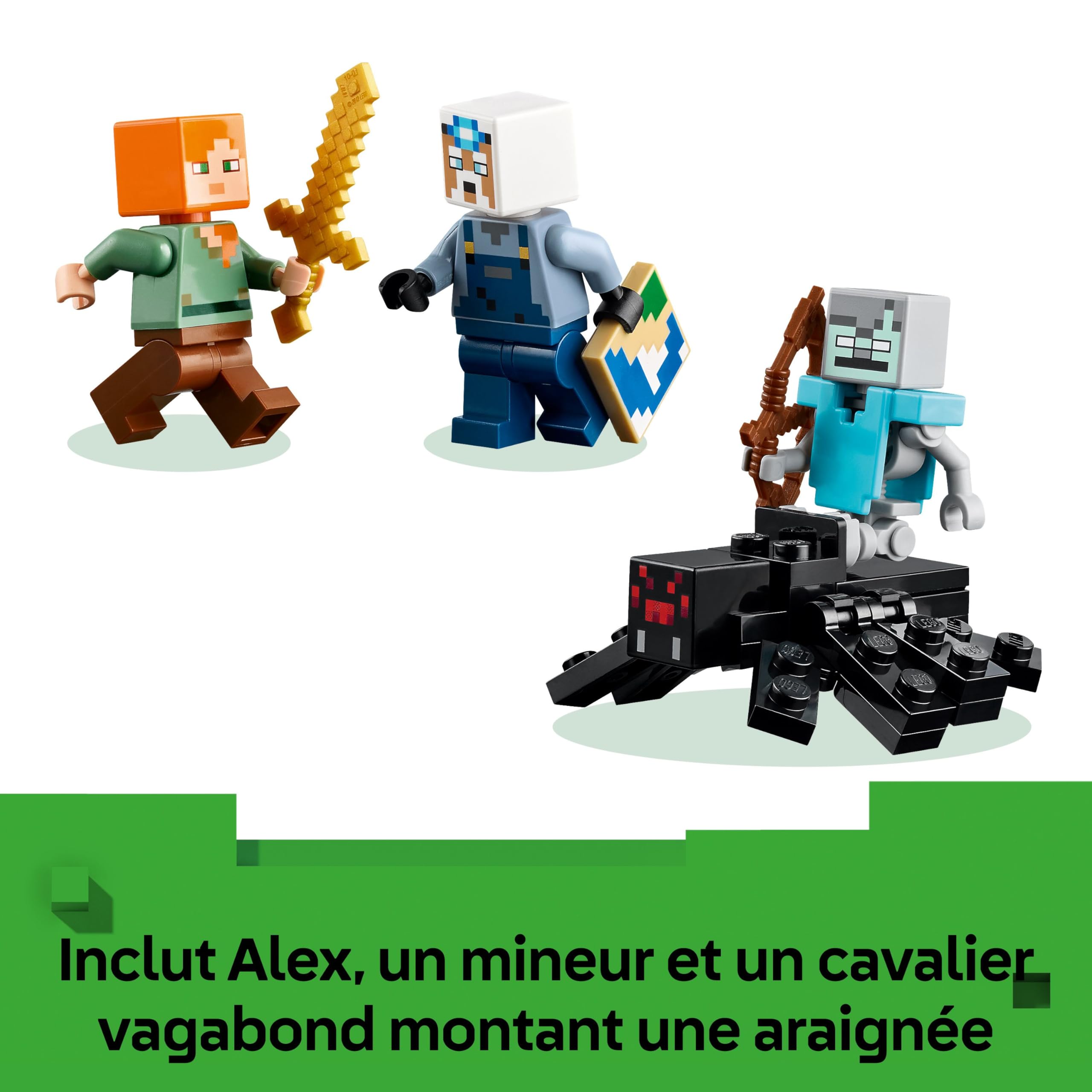 LEGO Minecraft La Mine en Forme de Pioche - Jouet de Construction Interactif - Figurines d'Alex, d'un Mineur & d'un Vagabond sur Araignée - Cadeau Collector pour Gamer, Garçon ou Fille dès 8 ans 21277