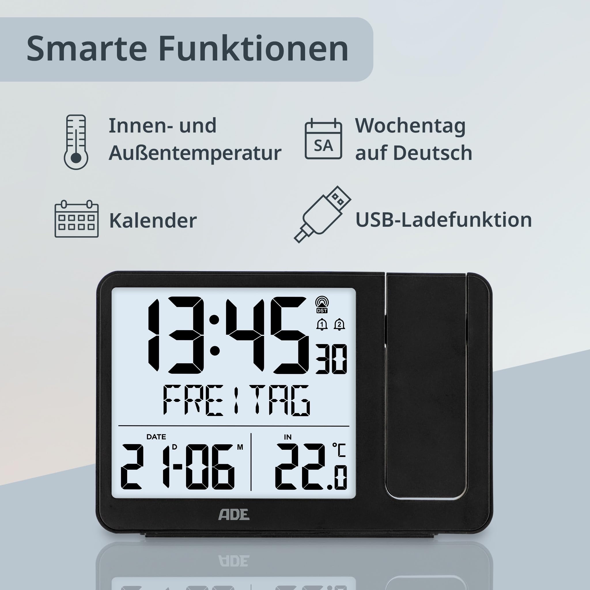 Alarm Clock ADE Digitaler Funkwecker Mit Temperaturanzeige
