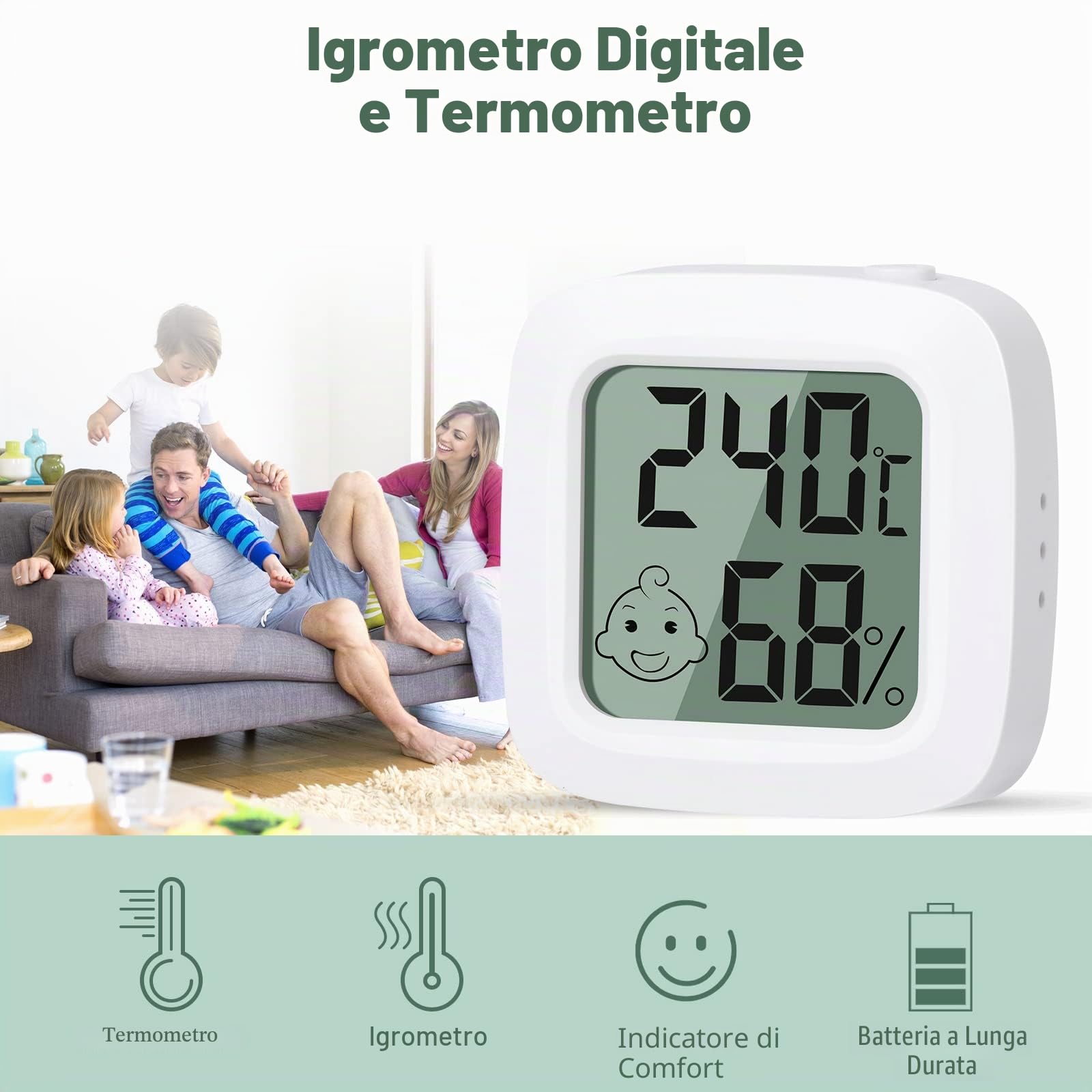 Vinabo Termometro Igrometro Digitale Interno 2 Pezzi, Alta Precisione con Indicatore Comfort