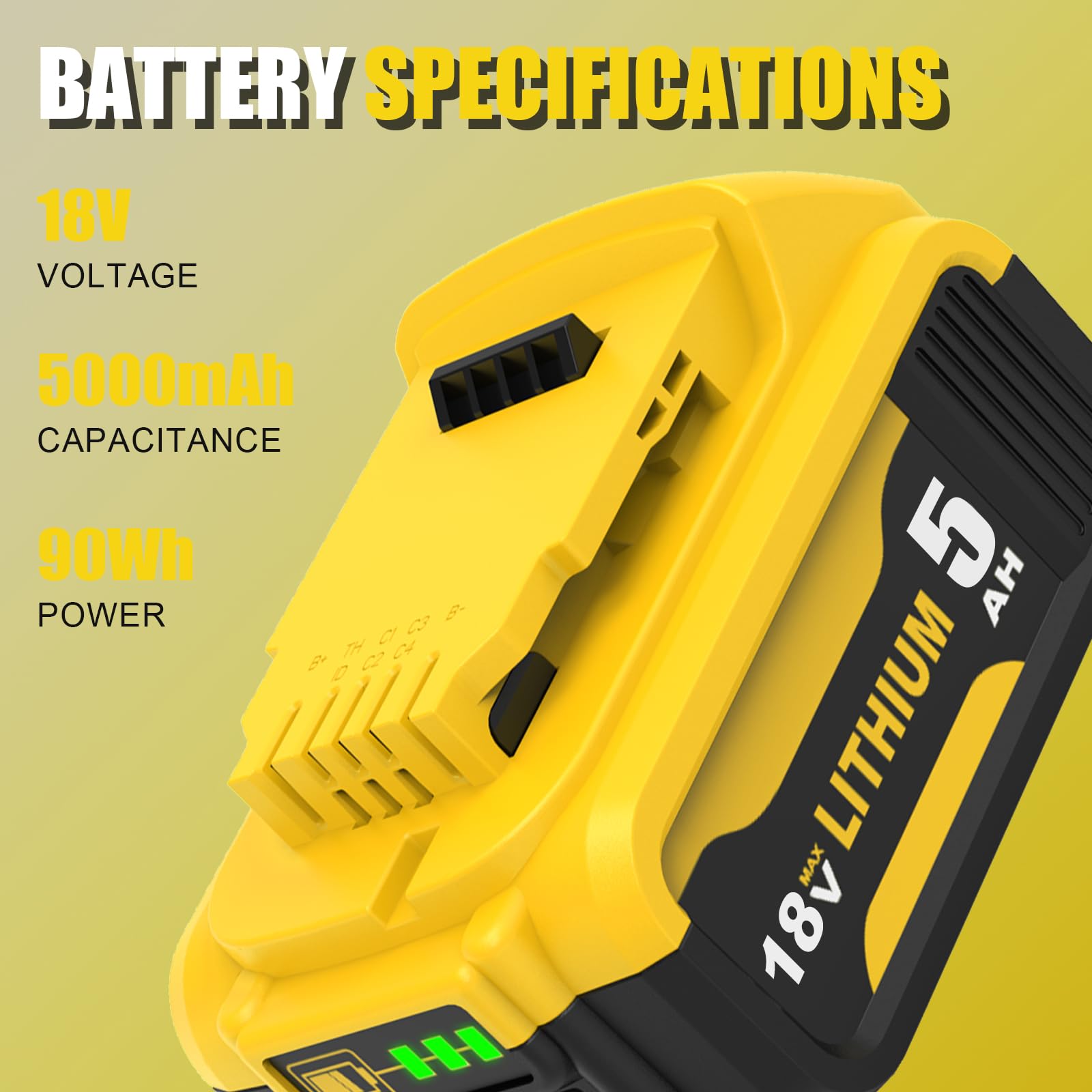 2 Batterie Ricaricabili 18V 5.0Ah Per Dewalt – Sostituiscono DCB184, DCB180, DCB200, DCB204 Con Indicatore LED E Protezioni Multiple