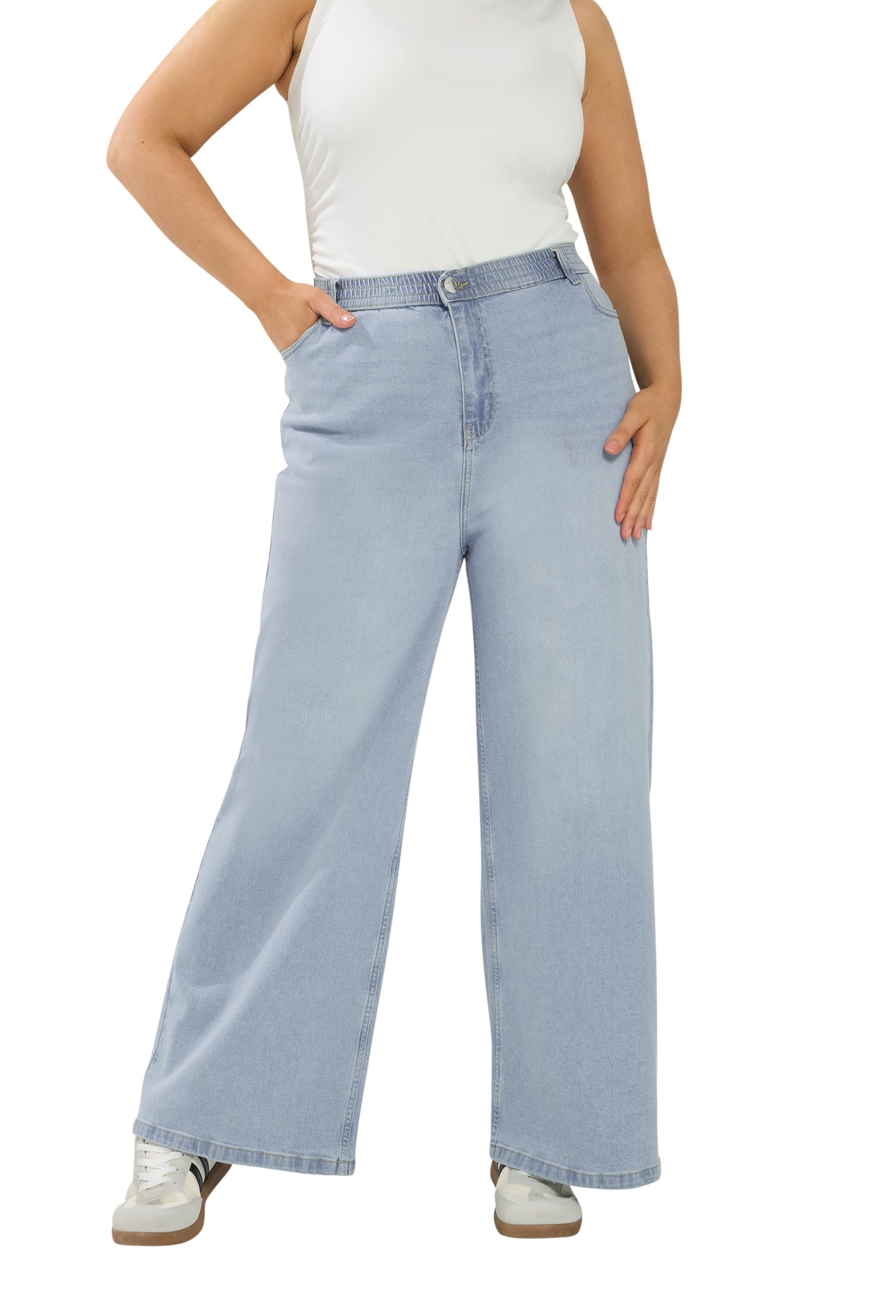 Yours Curve Wide Leg Slouchy Jeans - Women's - Plus Size Curve Light Blue