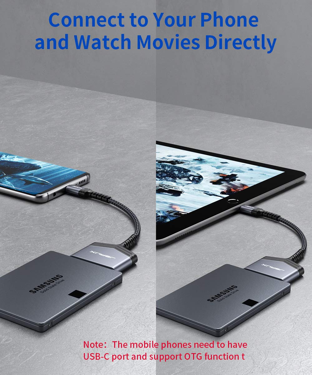 JSAUX Kabel SATA na USB C, USB C 3.1 do 2,5" SATA III, adapter do dysków twardych typu C do 2,5" SSD i transmisji danych HDD, kompatybilny z Thunderbolt 3 Macbook Pro 2021/2020, Mac Mini itp. (szary)