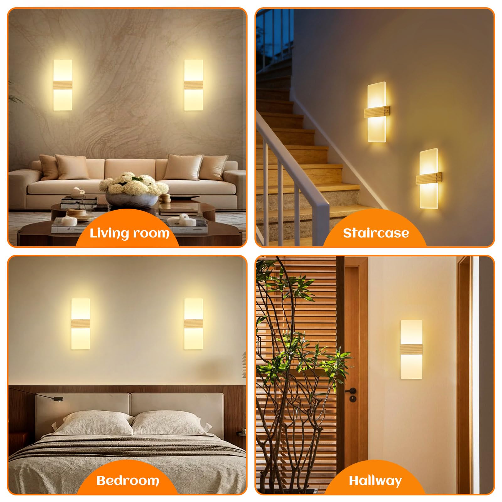 2 Pezzi 12W LED Lampada da Parete Interno 3000K Bianco Caldo 28cm | Acryl Lampada da Parete Lampada da Parete per Corridoio Su e Giù Illuminazione per Camera da Letto Corridoio Soggiorno Scale