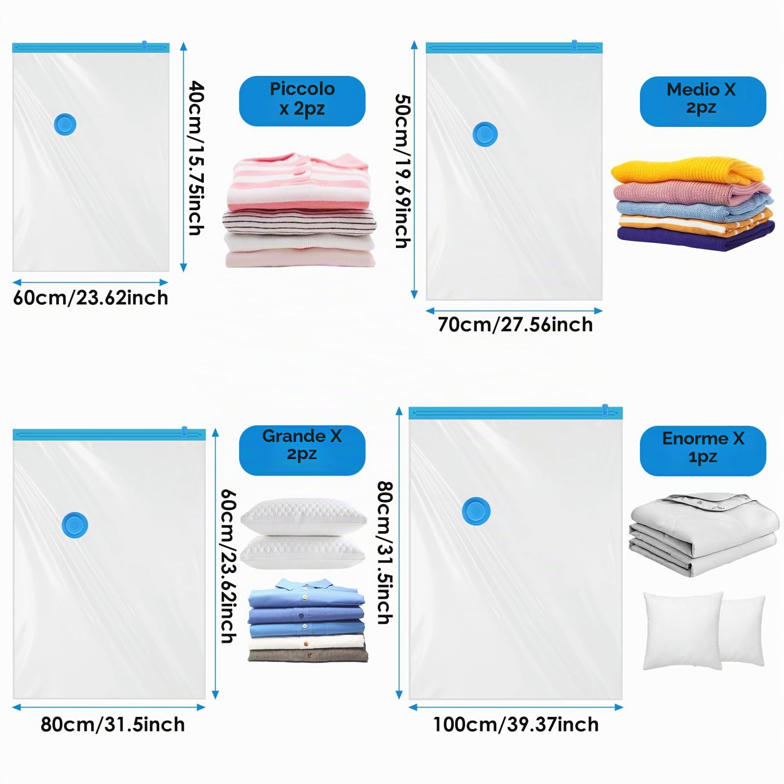 JOPHEK Vestito - Borsa sottovuoto per aspirapolvere, pompa USB, per riporre vestiti, piumini, biancheria da letto, 1XL+2L+2M+2S