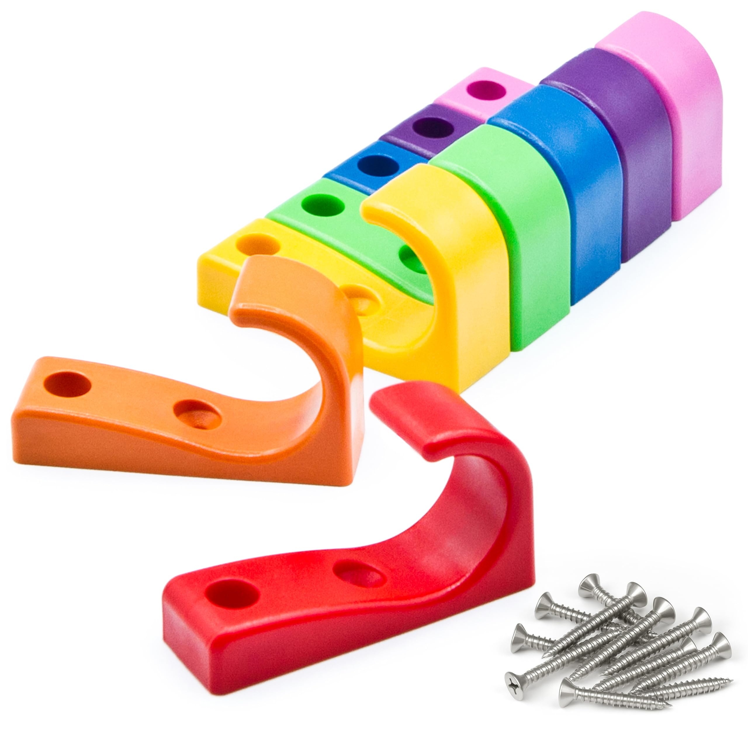 Toughook Heavy Duty Hooks for Hanging Coats, Jackets, Backpacks, Baseball Hats - Wall Mounted Rainbow Color Hangers for Kids, Perfect Hook for